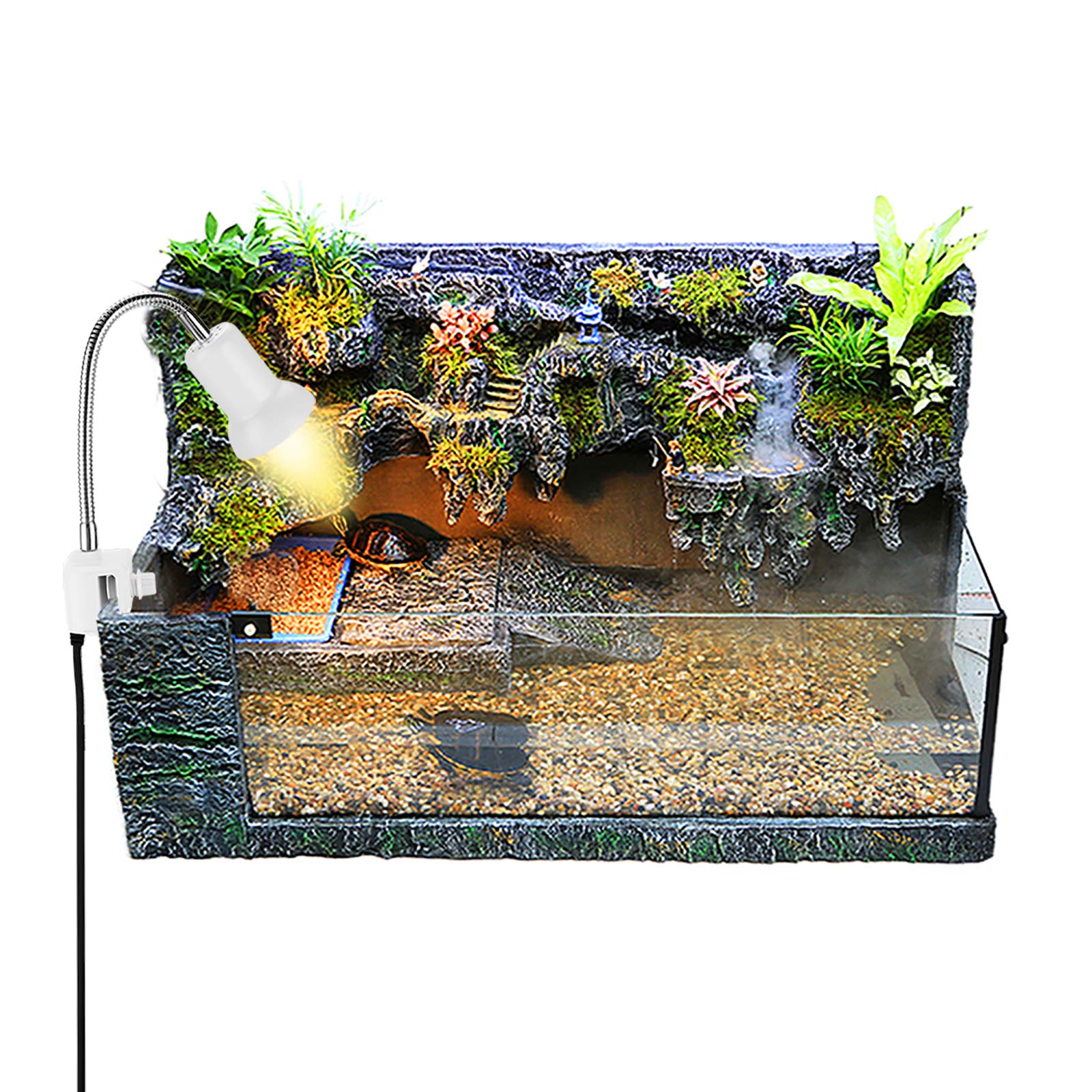 25W Reptile Heat Lamp with UVA UVB - Basking Spot Lamp for Turtles, Lizards & Reptiles - 360° Rotatable Clip with Switch & Holder - Includes 2 Bulbs (White) - Perfect for Aquariums, Terrariums & Reptile Habitats