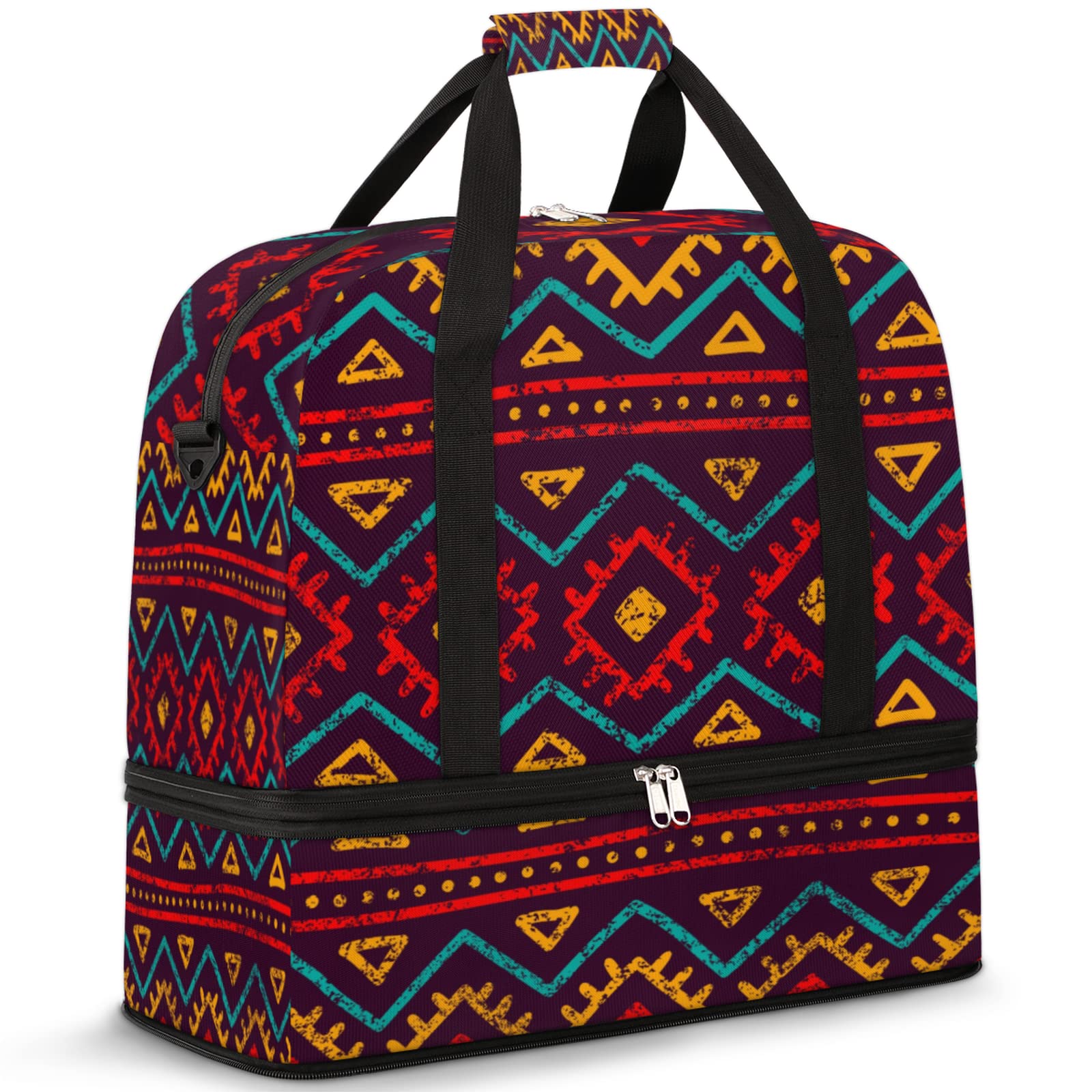 Waterproof Sports Gym Bag with Wet Pocket & Shoe Compartment - Large Boho Aztec Travel Duffel Bag for Men & Women - Perfect for Workouts, Travel & Overnight Trips