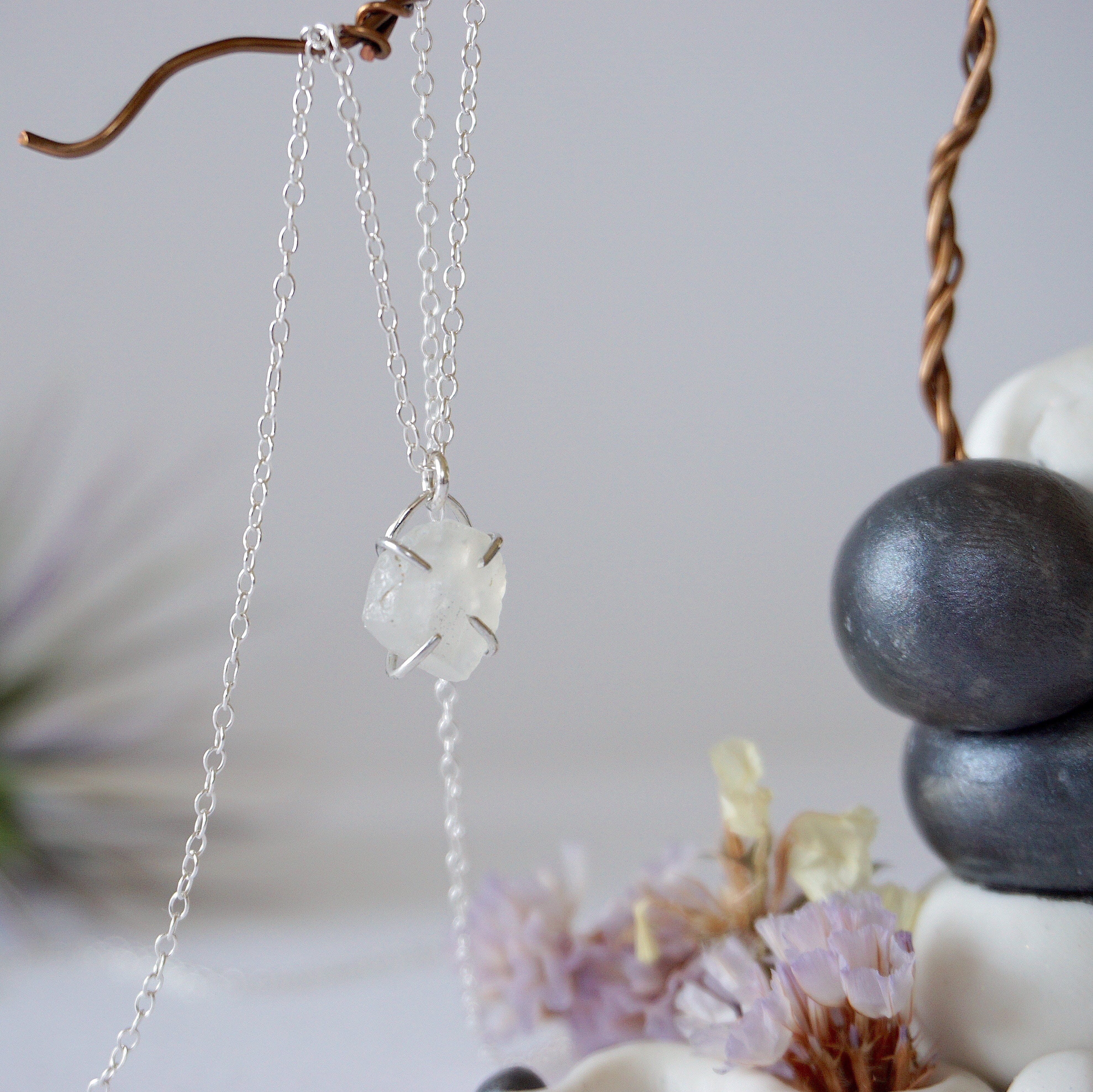 Rainbow Moonstone Huggie Charm Necklace - Sterling Silver Jewelry for Women - Perfect for Everyday Wear, Gift Giving & Special Occasions