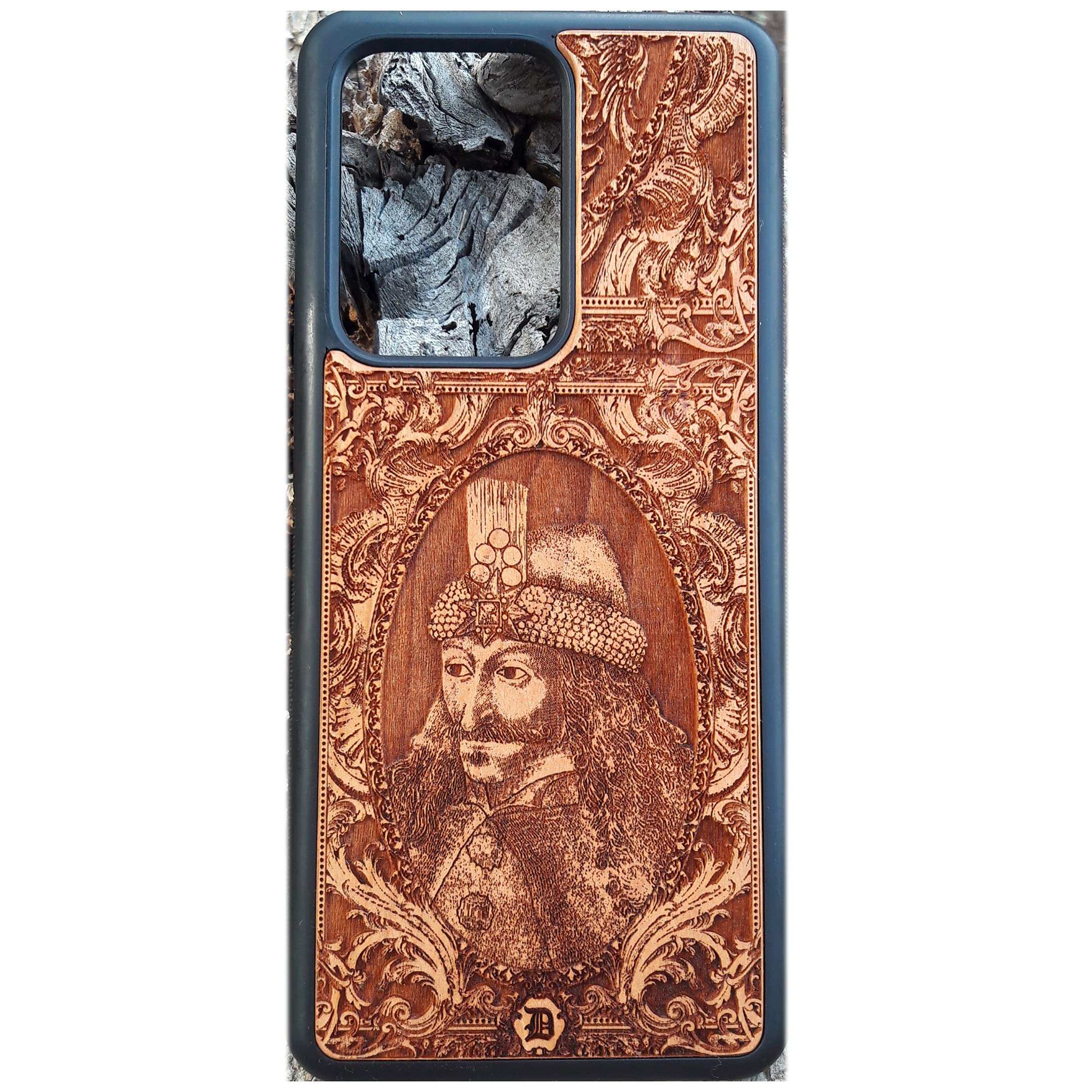 Vlad the Impaler Dracula Laser Engraved Wooden Phone Case for iPhone 16 15 14 13 12 11 Pro Max Mini & Samsung Galaxy S25 S24 S23 S22 S21 S20 Ultra Plus - Eco-Friendly Slim Durable Wood Cover - Perfect for Halloween, Gothic Style & History Lovers