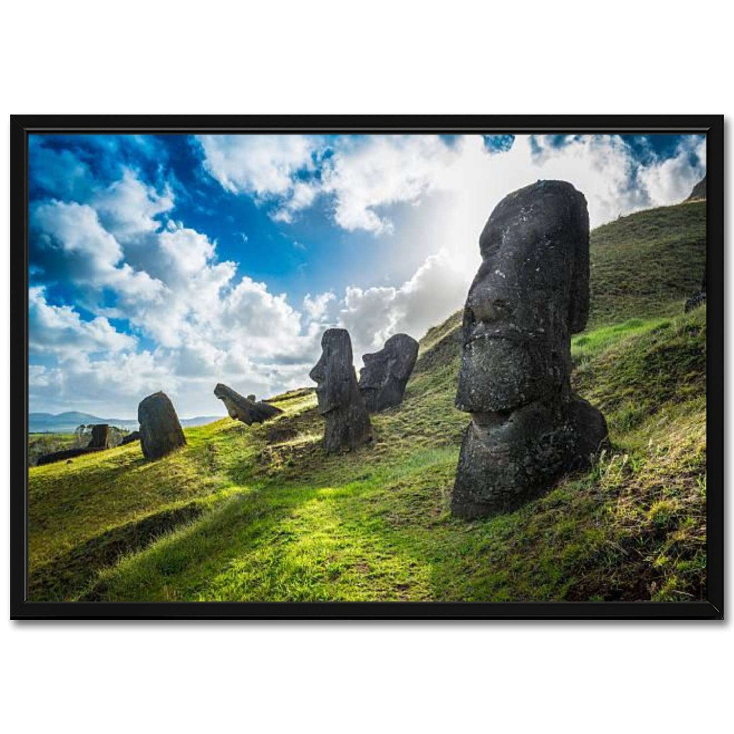 Easter Island Rano Raraku Canvas Wall Art - Black Framed Ready to Hang 23x34 Inch Painting - Modern Home Decor for Living Room, Bedroom & Office - Perfect Gift for Travel Lovers & Nature Enthusiasts