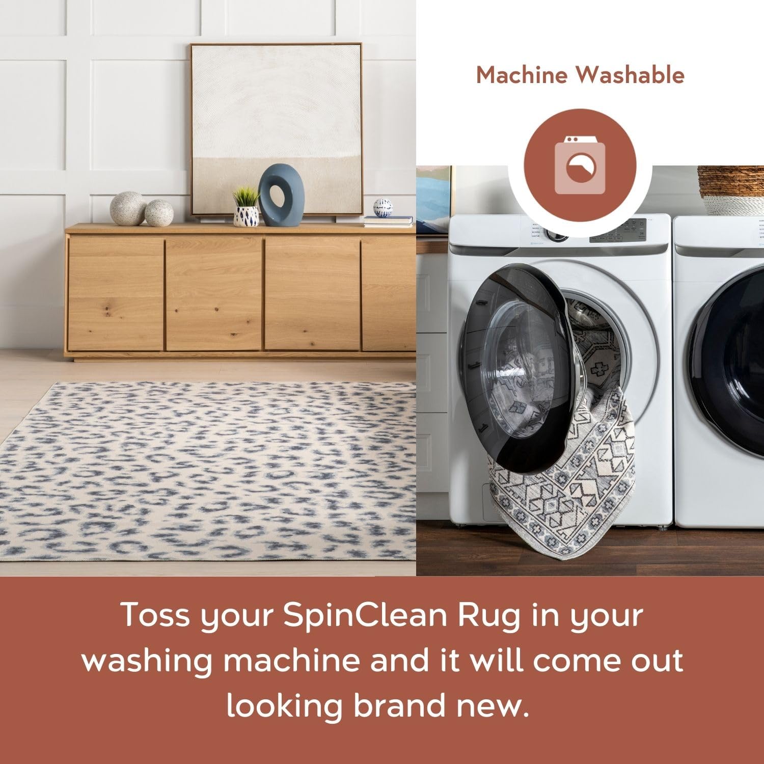nuLOOM 8' Square SpinClean Machine Washable Stain-Resistant Area Rug with Non-Slip Backing - Low Profile Soft Carpet for Living Room, Bedroom, Dining Room - Mason Blue - Perfect for High Traffic Areas, Pet-Friendly & Easy Home Decor Upgrade