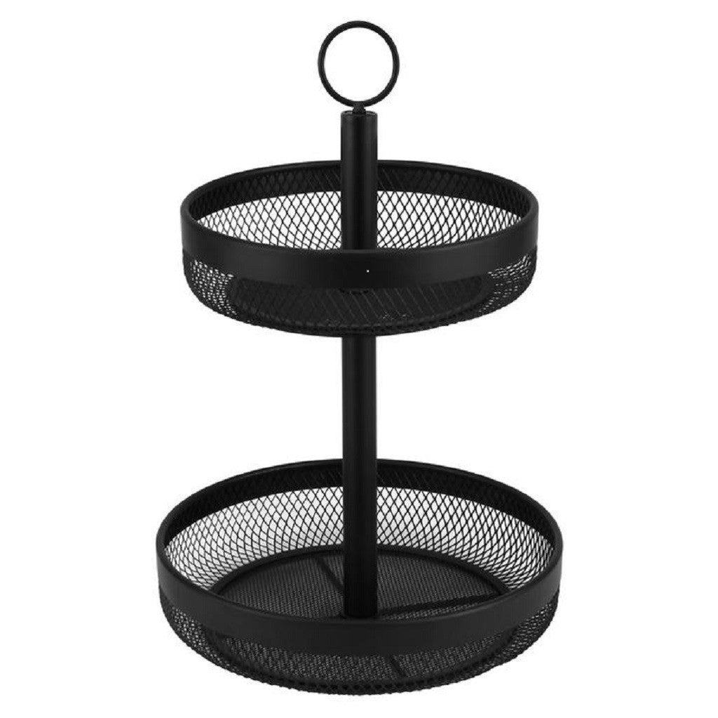 Classic Black Mesh 2-Tier Fruit Basket - Durable Kitchen Organizer for Countertop, Dining Table & Pantry Storage