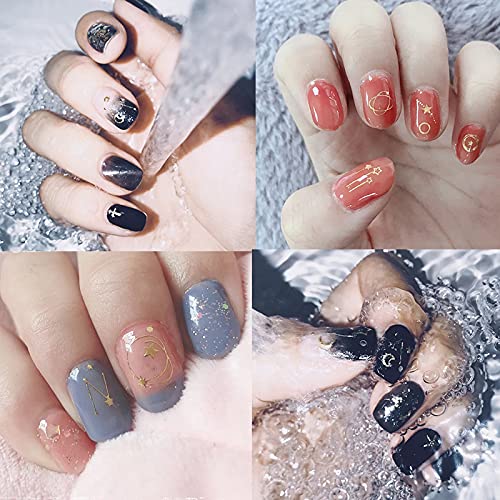 3D Gold Star Nail Art Stickers - Self Adhesive Metallic Nail Decals (6 Sheets) for DIY Manicure, Acrylic Nails & Nail Art Decorations - Luxury Moon & Money Design Nail Supplies - Perfect for Parties, Weddings, Holidays & Special Occasions