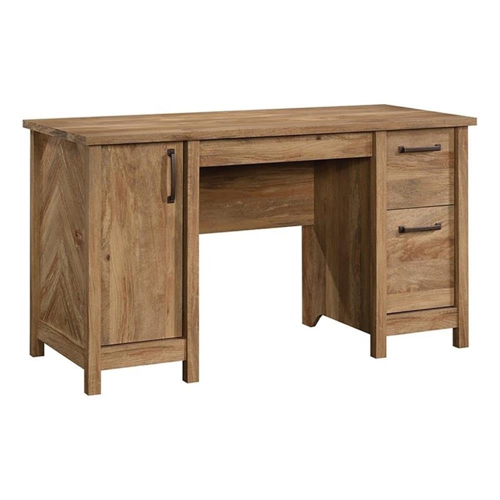 Pemberly Row Coastal Engineered Wood Computer Desk in Sindoori Mango/Brown - Modern Home Office Desk for Small Spaces, Remote Work & Study - Durable Writing Table with Storage Shelf