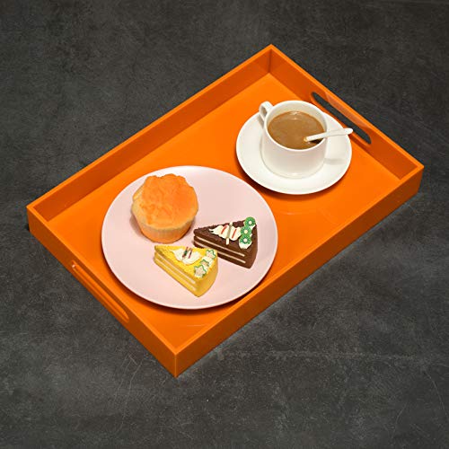 Orange Acrylic Serving Tray with Handles - 10x15 Inch for Kitchen & Vanity