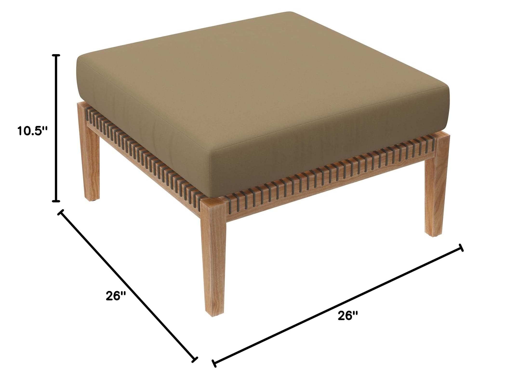 Modway Clearwater Outdoor Patio Ottoman - Teak Wood Footstool with Gray Light Brown Finish | Perfect for Poolside, Garden & Patio Relaxation