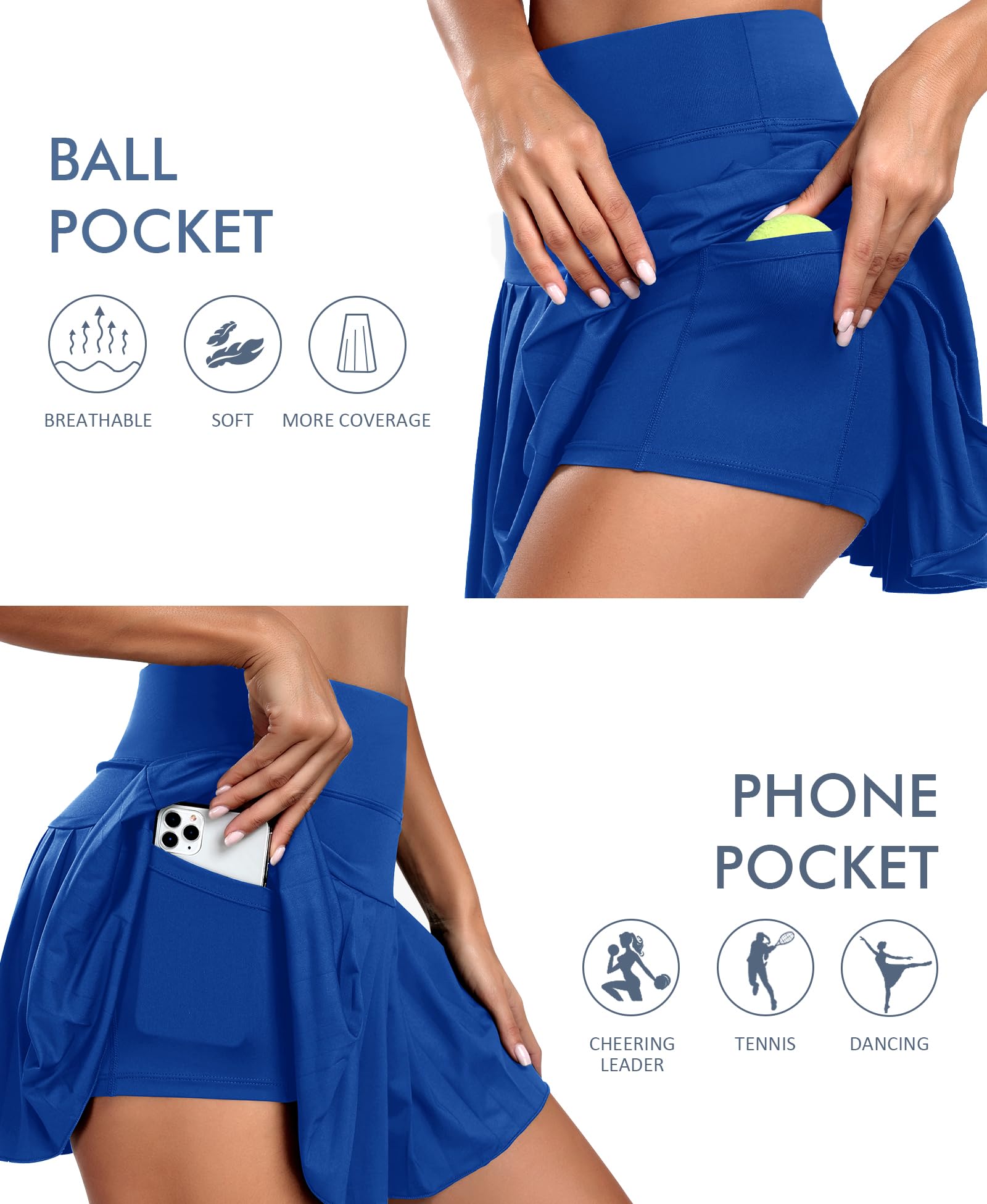 JoyGirl Women's Pleated Tennis Skirt with Built-in Shorts - Athletic Golf Skort for Workout, Running & Sports - Flowy Skirts with Pockets - Perfect for Tennis, Golf, Gym & Casual Wear