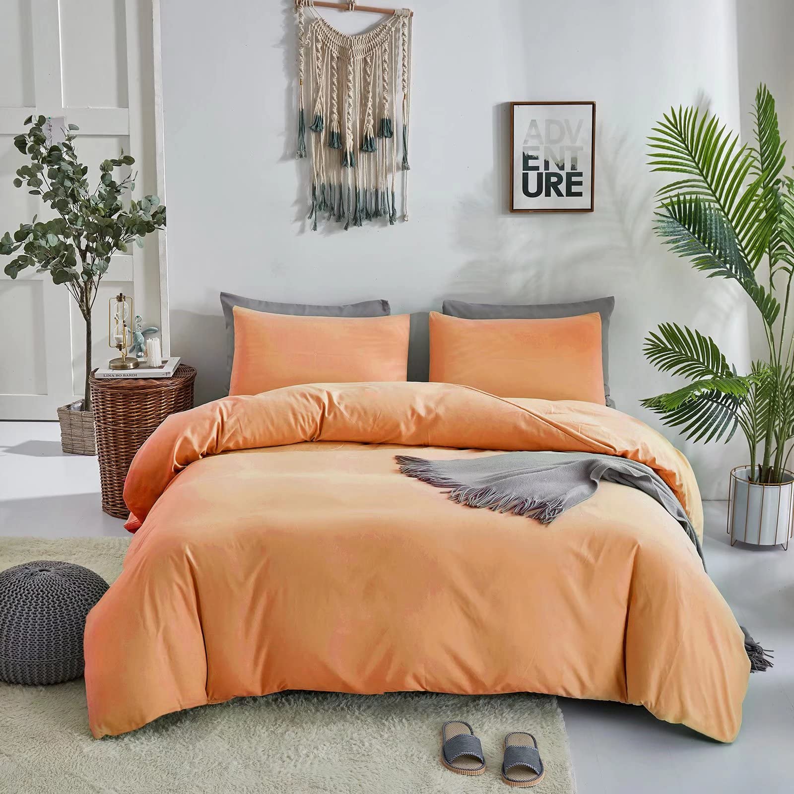 King Size Peach & Coral Orange Comforter Set - Soft Summer Bedding with Grapefruit Accents | Perfect for Master Bedrooms, Guest Rooms & Dorm Decor