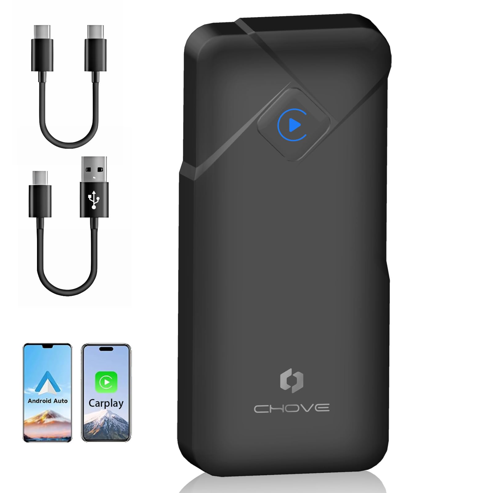 CHOVE 2-in-1 Wireless CarPlay & Android Auto Adapter - Plug & Play Car Dongle for iPhone & Android - Convert Wired to Wireless - Fast Connection, No Delay - Compatible with iOS 10+ & Android - Perfect for Commuting, Road Trips & Hands-Free Driving