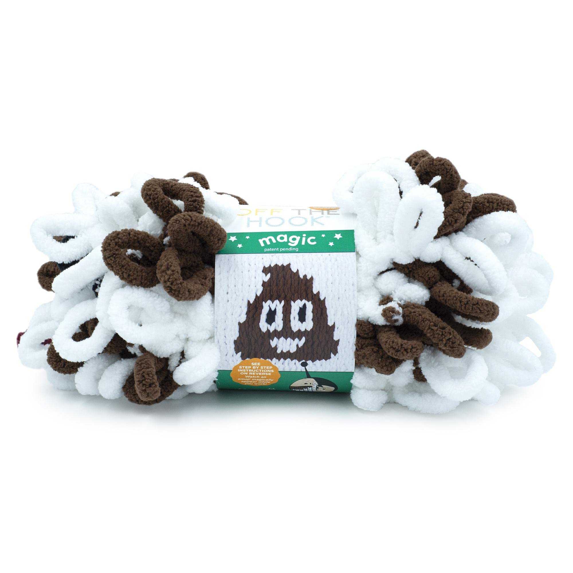 Lion Brand Yarn Off the Hook Magic No Needle Bulky Yarn (1 Skein) - Poop Emoji Design - Perfect for Crochet, Knitting, and DIY Crafts