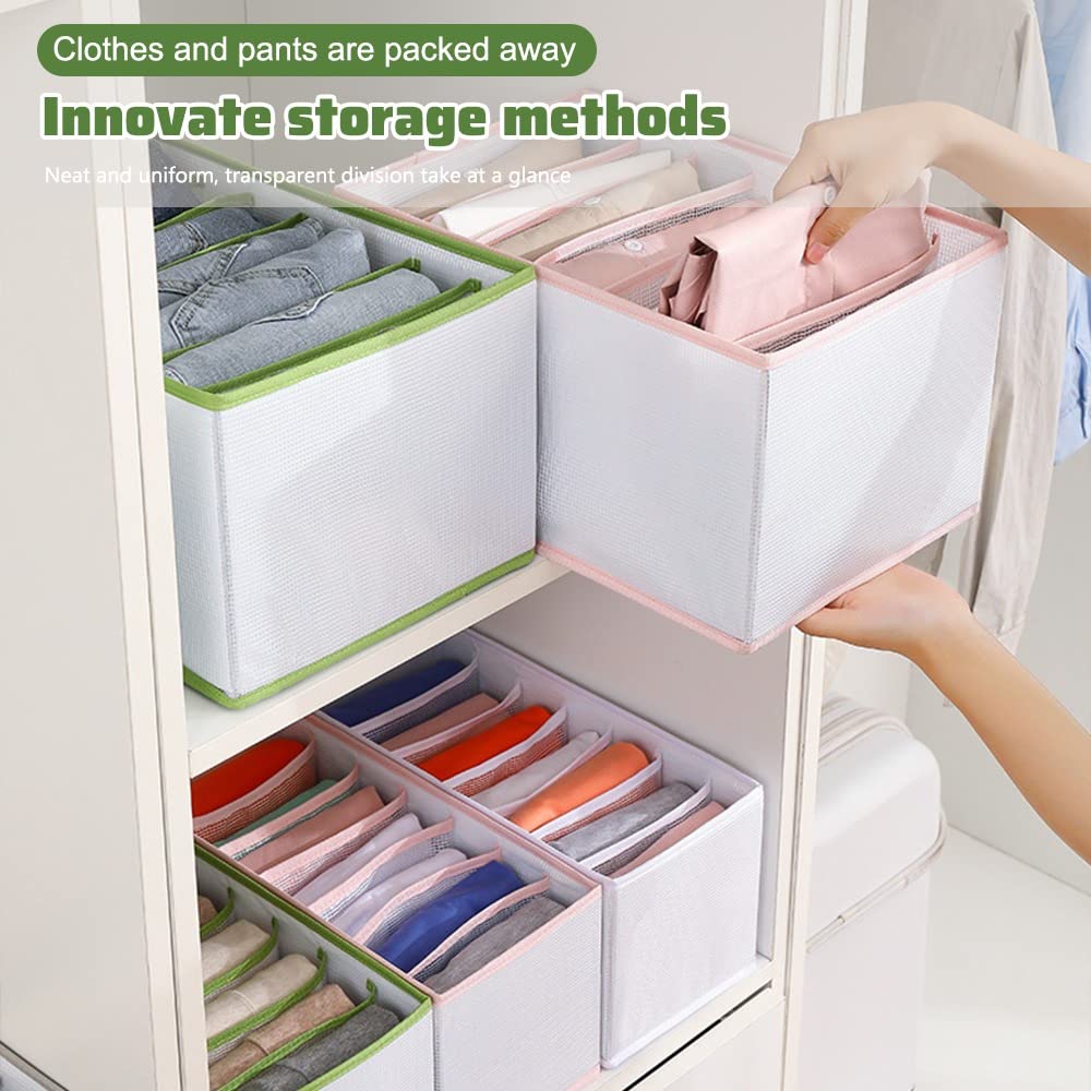 5-Piece Foldable Mesh Wardrobe Organizer with 7 Grids - Washable & Portable Closet Storage Box for Underwear, Socks, T-Shirts, Jeans | Perfect for Bedroom, Closet, Dorm & Travel Organization