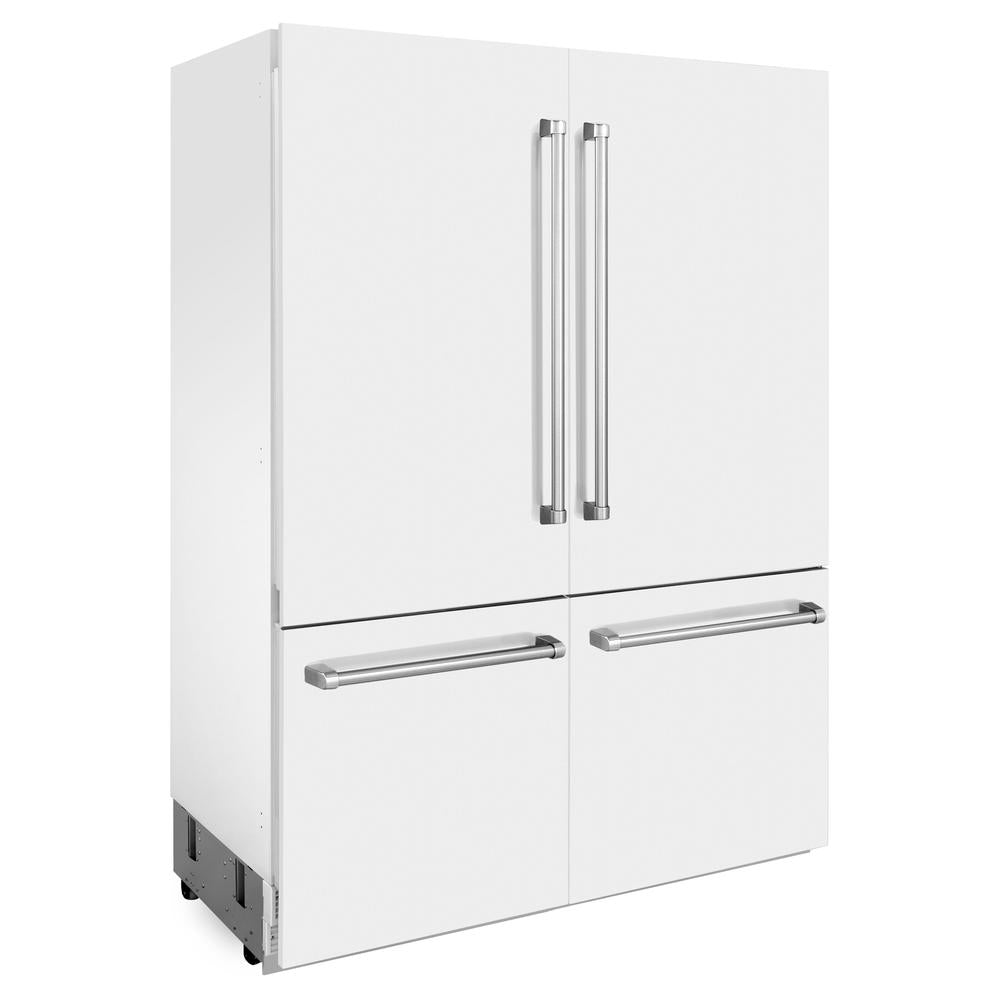 ZLINE 60 Inch 32.2 Cu Ft French Door Built-In Bottom Freezer Refrigerator with Water Dispenser & Ice Maker - White Matte (RBIV WM 60) for Modern Kitchen & Open Concept Living Spaces