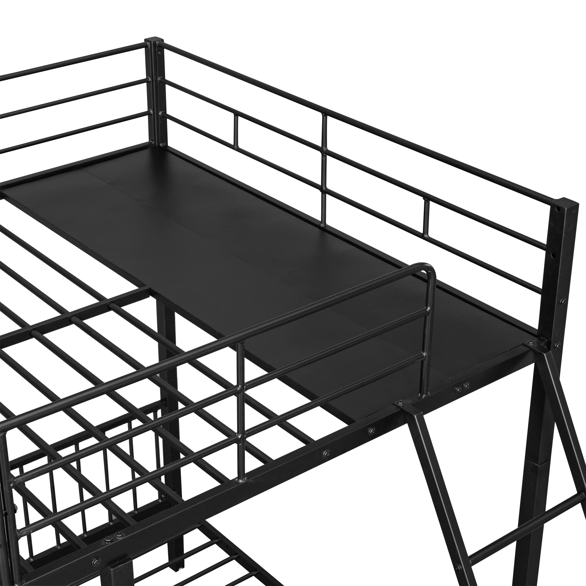 BOVZA Triple Bunk Bed with Storage - Full/Twin Metal Bunk for Kids & Adults - Convertible to 3 Beds - Perfect for Small Spaces & Dorms