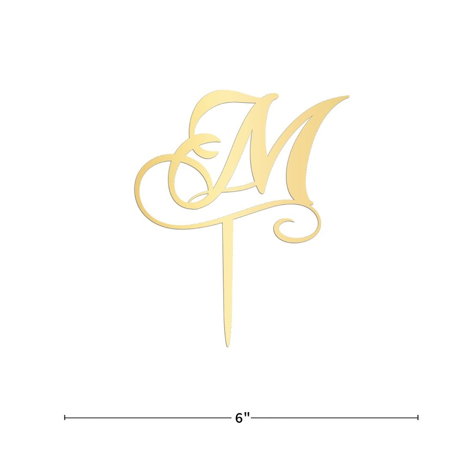 Personalized Monogram Cake Topper - Letter M Acrylic Gold Wedding Cake Decoration for Rustic Weddings, Birthdays & Parties | Custom Initial Cake Decor Supplies for Special Occasions