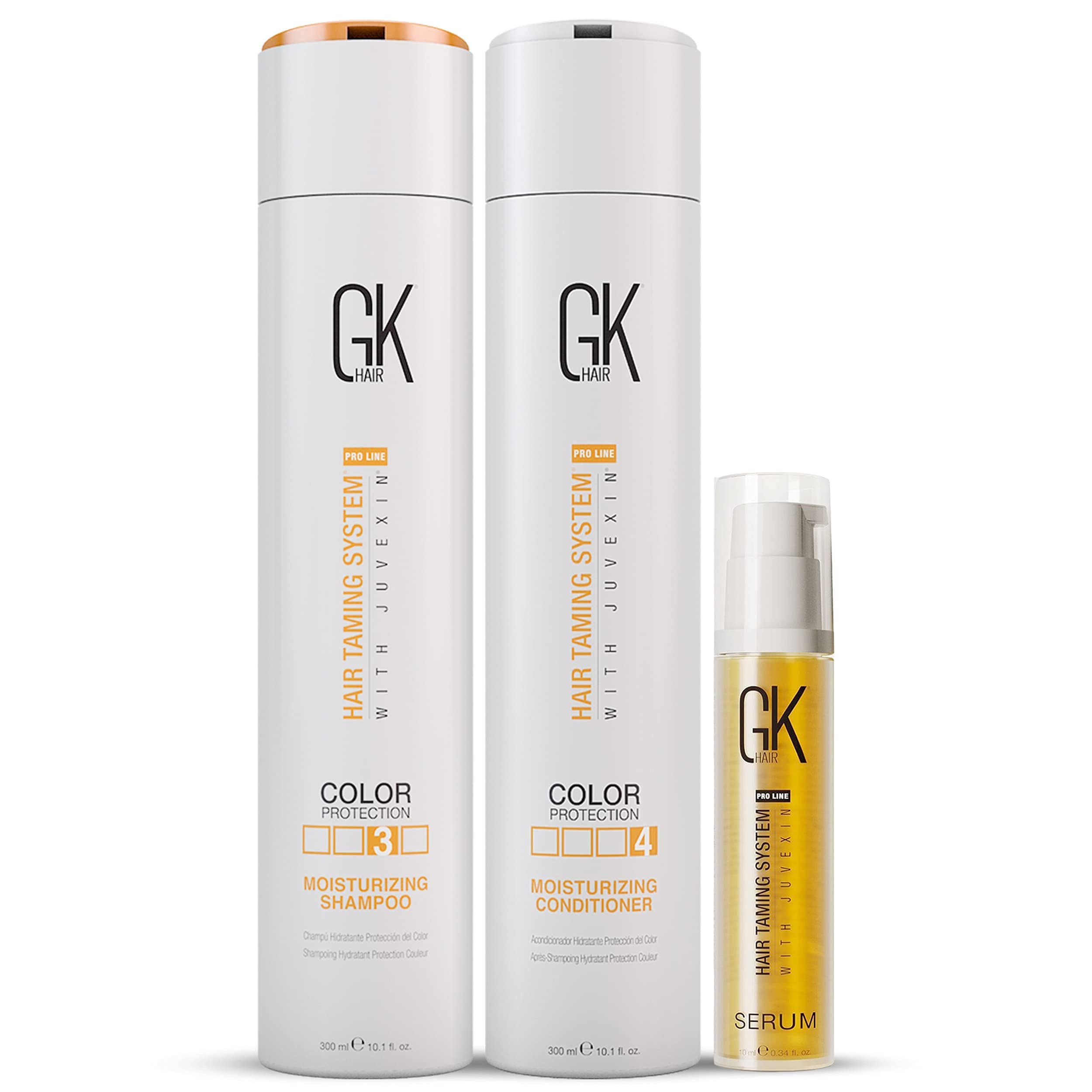 GK Hair Global Keratin Moisturizing Shampoo & Conditioner Set (300ml + 10ml Serum) - Repair Damaged Hair, Hydrate & Smooth - For Dry, Frizzy & Color-Treated Hair - Salon Quality Hair Care at Home