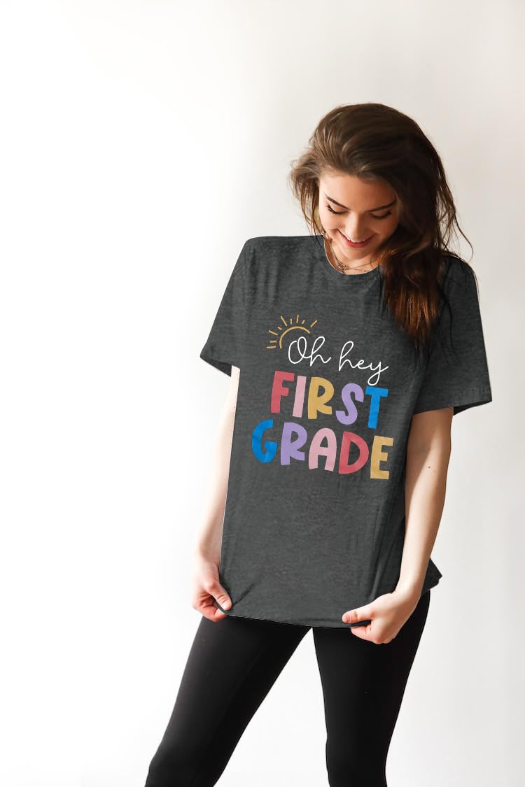 Best DUTUT First Grade Teacher T-Shirt for Women - Back to School Letter Print Top, Teacher Appreciation Gift, Comfortable Short Sleeve Blouse - Perfect for Classroom, Teacher's Day & School Events