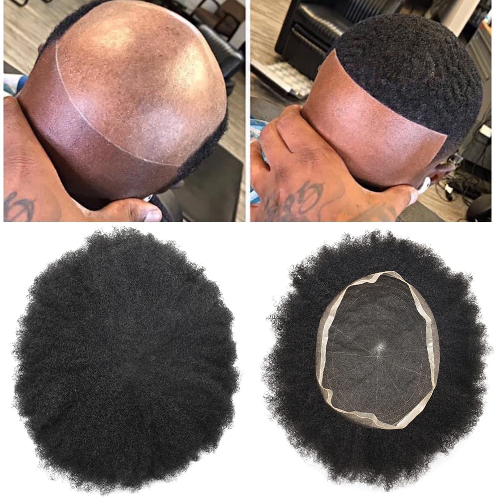 100% Human Hair Afro Toupee for Black Men - Kinky Curly Man Weave Hair Units | African American Hair System | Full Lace 8
