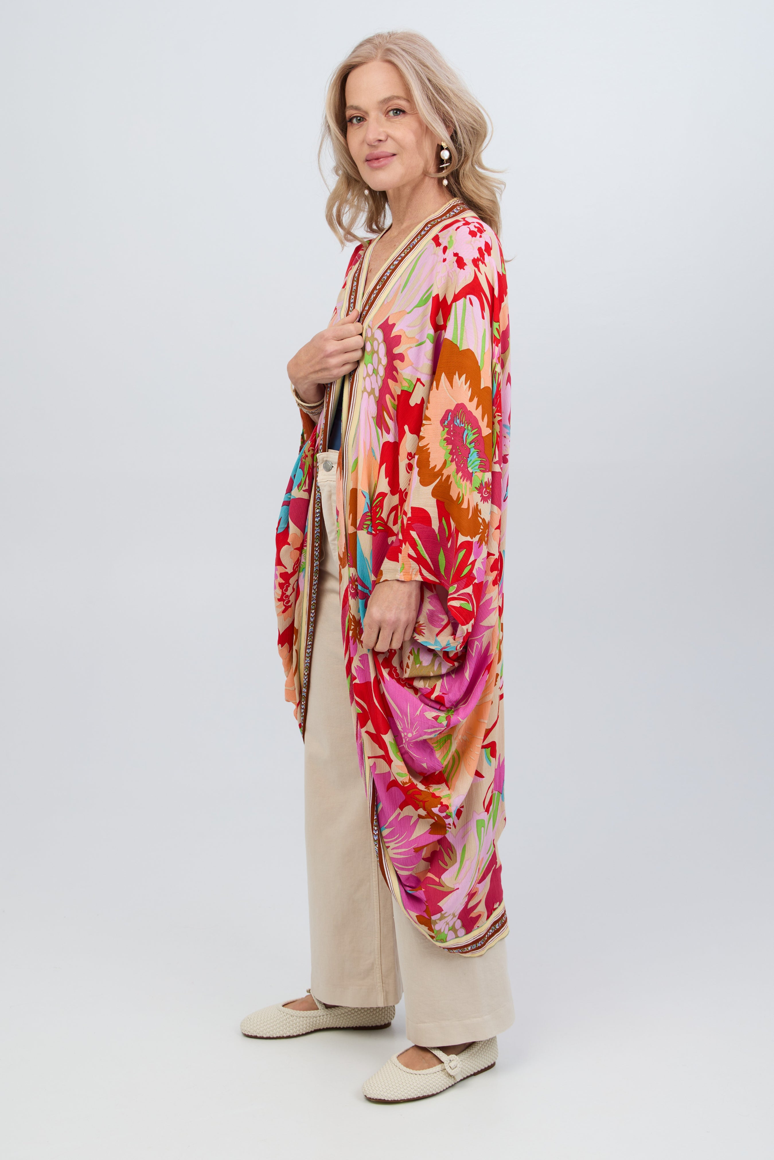 Floral Kimono with Wing Sleeves - Elegant Boho Cover Up for Women | Perfect for Beach, Pool, or Summer Outfits