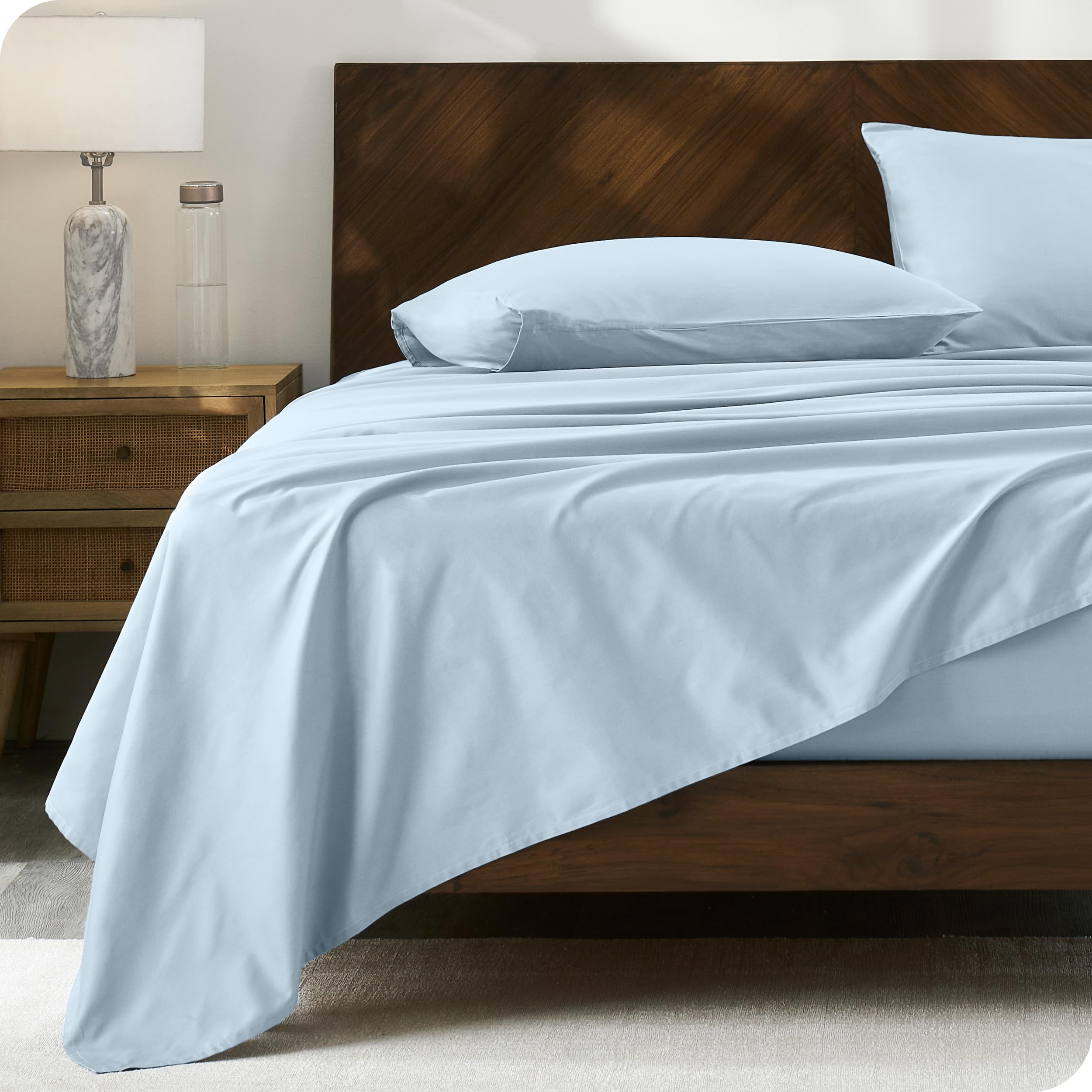 Bare Home 100% Organic Cotton Queen Sheet Set - 300 Thread Count Percale Weave - Lightweight & Breathable Bed Sheets & Pillowcases - Queen Size Winter Blue - Perfect for All-Season Comfort & Luxury Bedroom Decor