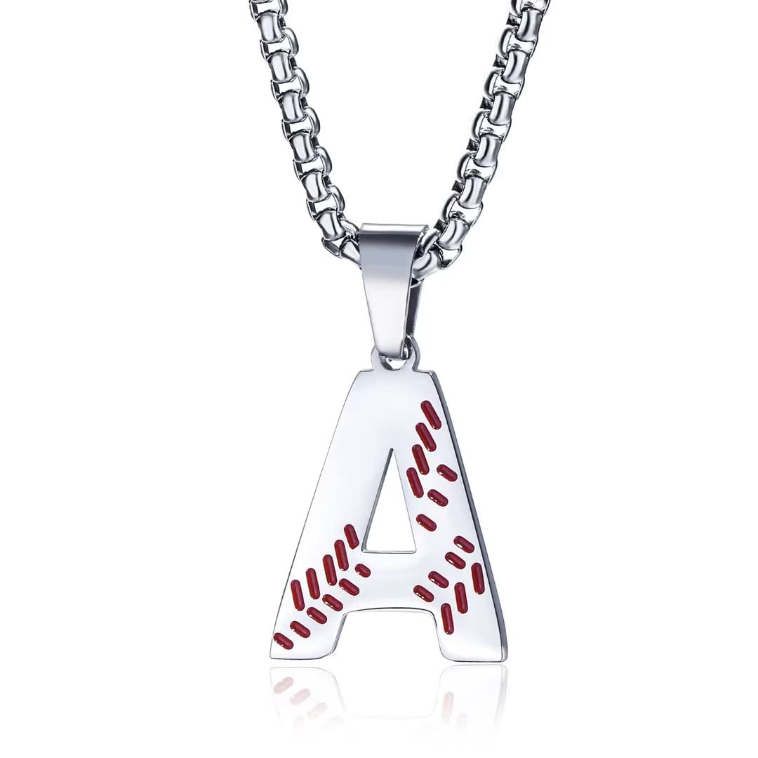 Personalized A-Z Letter Baseball Charm Necklace for Men, Women & Girls - Stainless Steel 22 Inch Chain - Initial Baseball Pendant Gift for Baseball Lovers (Perfect for Birthdays, Anniversaries & Sports Fans)