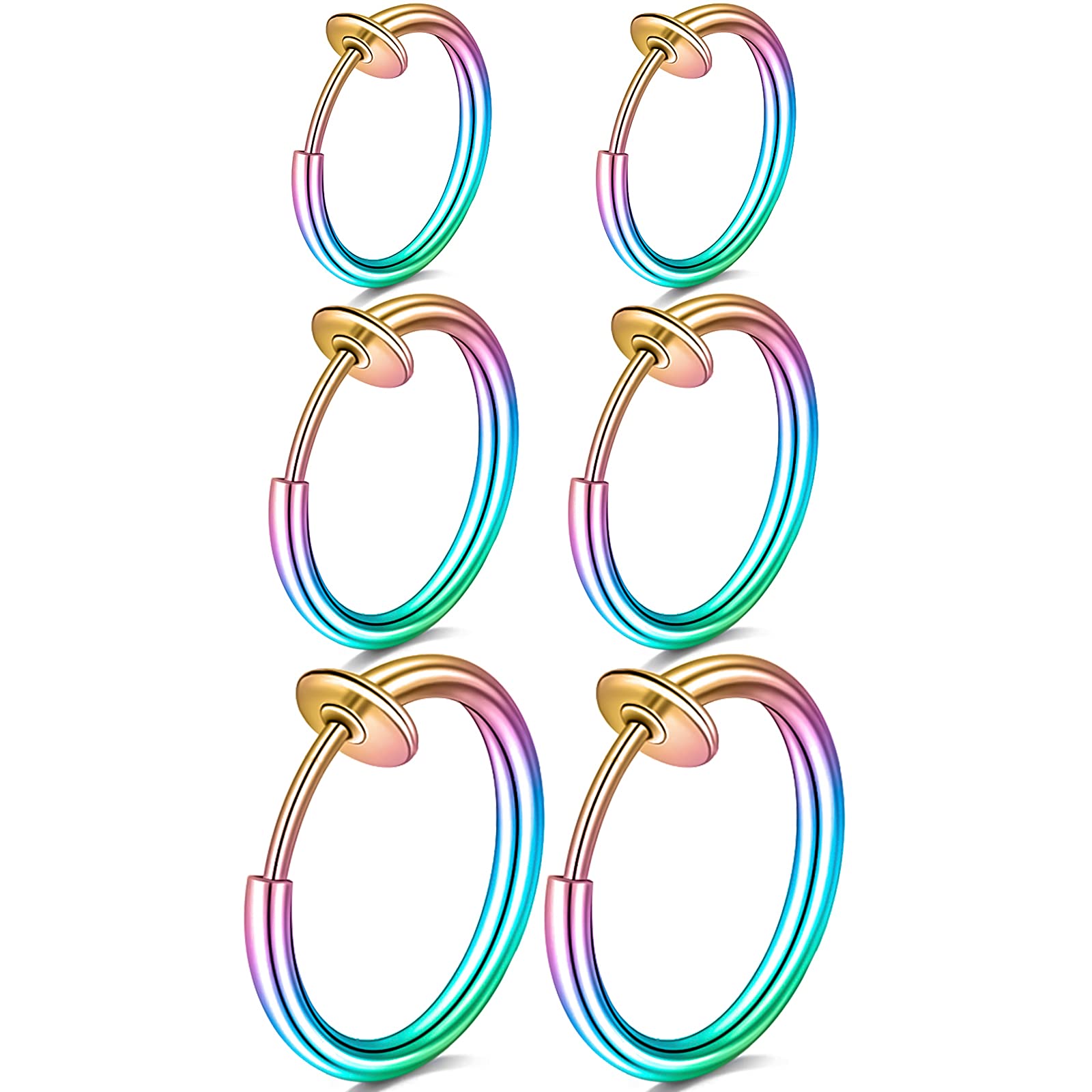 Faux Clip-On Earrings & Nose Rings - Hoop Septum, Lip, Helix, Cartilage Non-Piercing Jewelry for Women & Girls | Surgical Steel Fake Ear Lobe & Conch Rings | Perfect for Parties, Cosplay & Everyday Wear