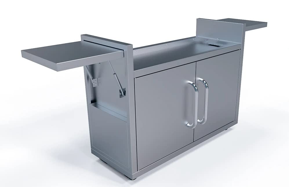 AMS Fireplace Le Griddle - Built-in Gas Griddle with Freestanding Cart for The Big Texan Griddle | Stainless Steel Construction, Folding Shelves, Double Door Access & Caster Wheels | Includes Rubber Mat | Perfect for Outdoor Cooking, Backyard BBQs & Commercial Kitchens