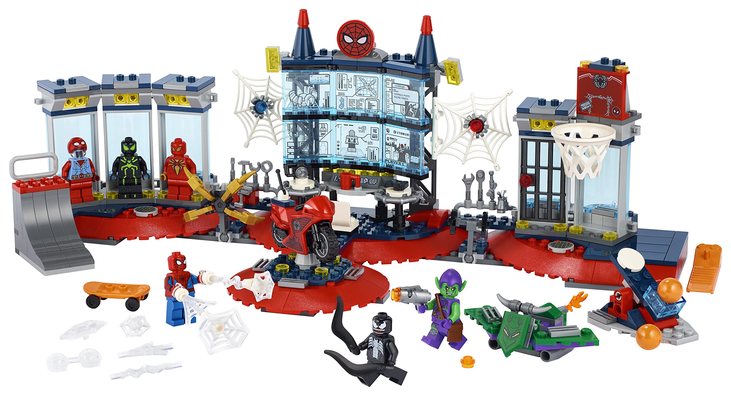 LEGO Marvel Spider-Man Attack on Spider Lair Building Toy Set with Peter's Hideout, Green Goblin & Venom Mini Figures - Superhero Play for Kids & Collectors