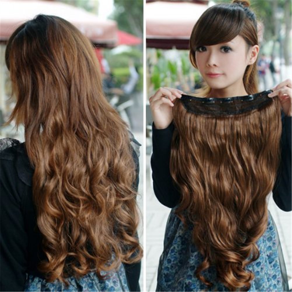 1-Pack 3/4 Full Head Curly Wave Synthetic Hair Extensions for Women - 5 Clips, 4.6oz Each, Medium Brown, 20 Inch - Perfect for Parties, Weddings & Daily Styling