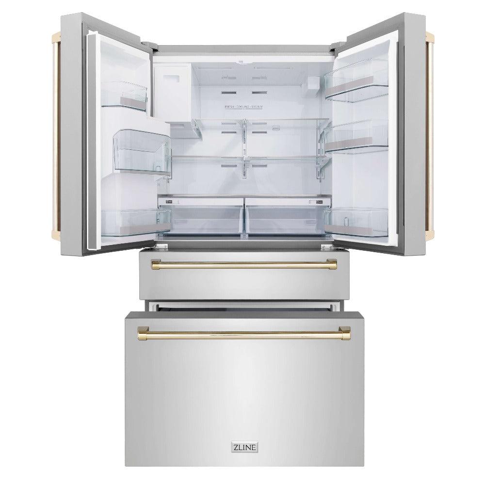 ZLINE Autograph Edition 30-inch Stainless Steel Kitchen Package - Dual Fuel Range, Range Hood, Dishwasher & Refrigerator with External Water Dispenser & Polished Gold Accents (4AKPR RARHDWM30 G) | Premium Kitchen Appliances for Modern Homes & Gourmet Cooking