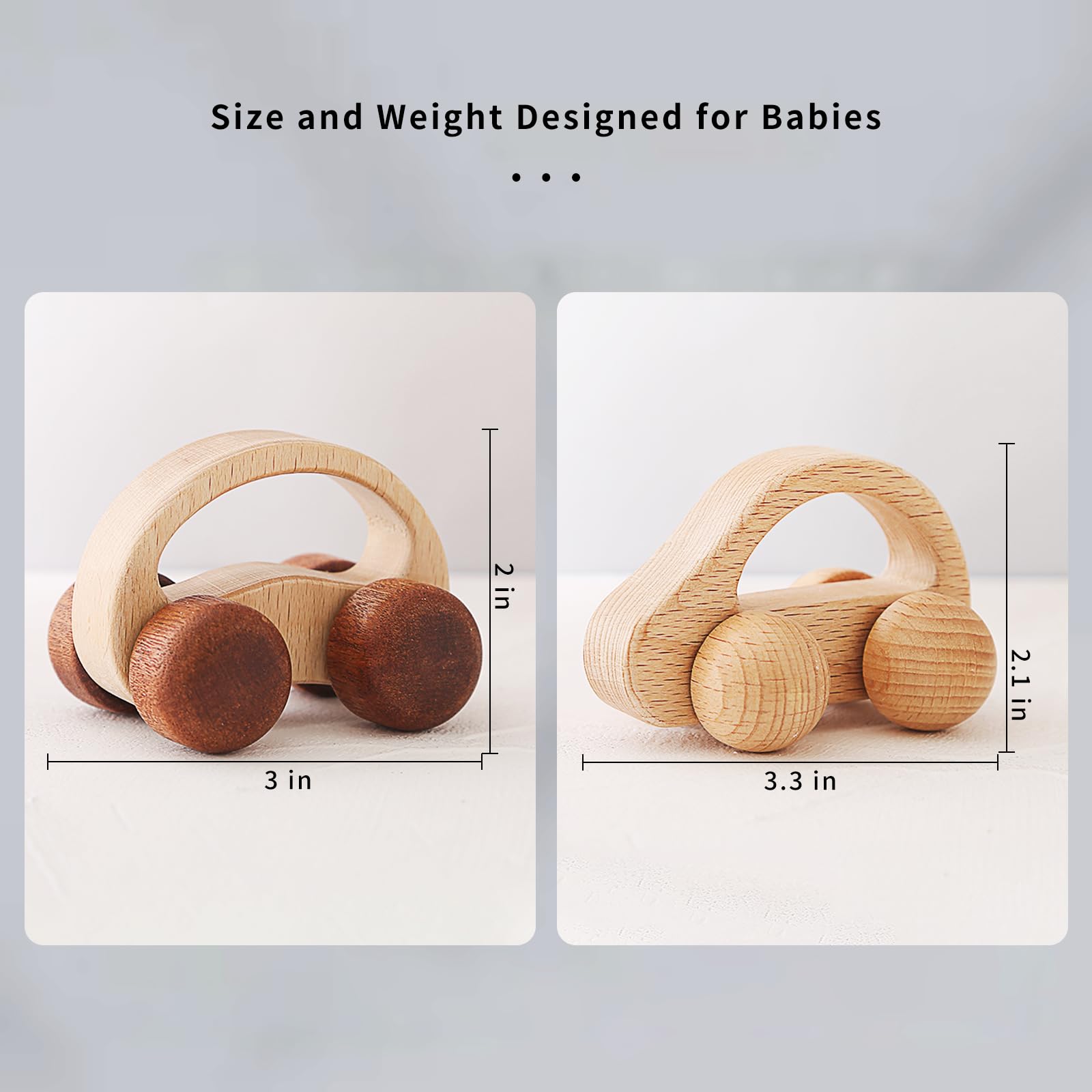 Montessori Wooden Push and Pull Toy Car for Toddlers - 2 Pack Baby Grip Toys, Educational Wooden Car Toys for Boys & Girls - Perfect for Early Learning, Motor Skills Development & Playtime Fun