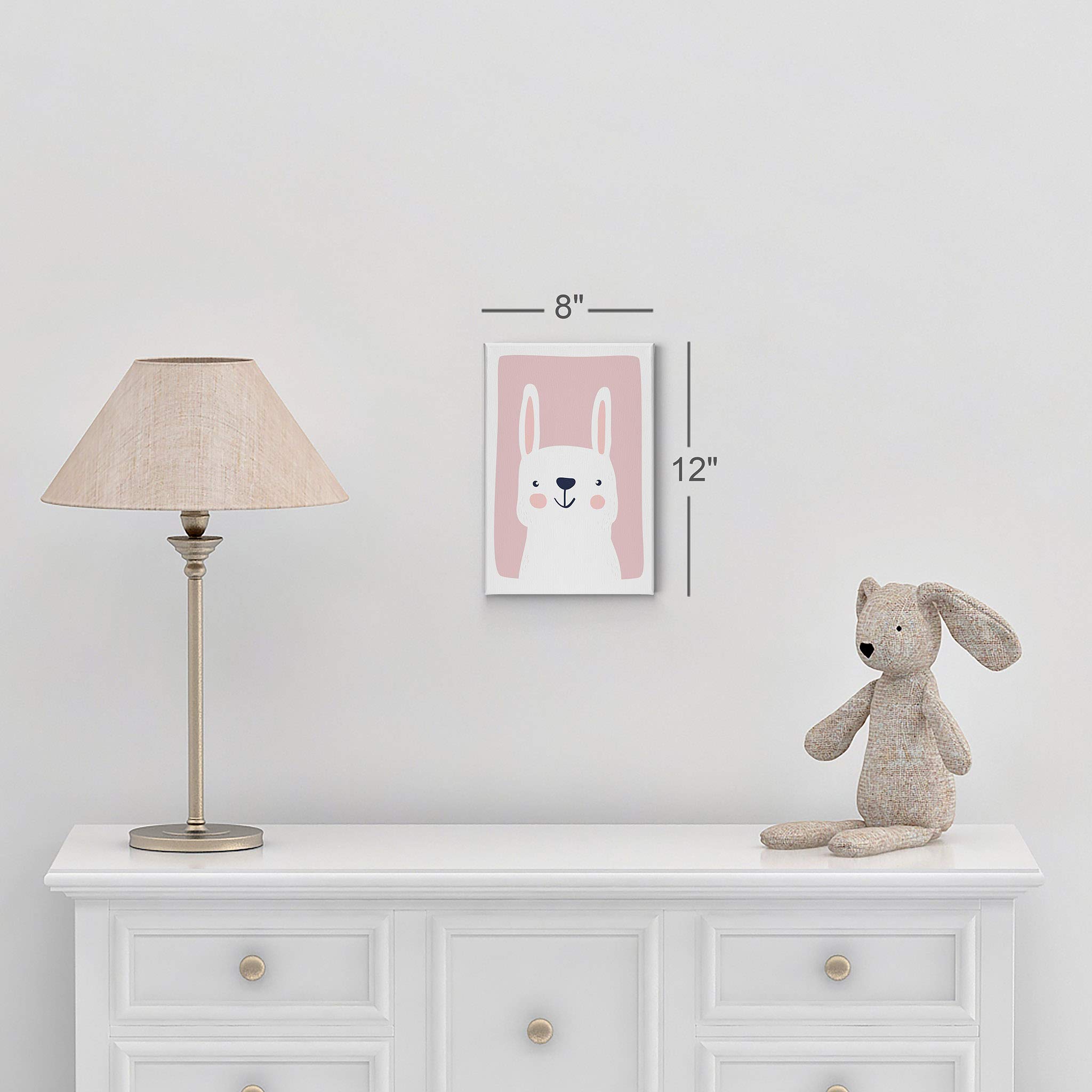 Cute Rabbit Pink Background Canvas Print - Kids Room Decor, Nursery Wall Art, Baby Room Decor - Ready to Hang, Made in USA (28x19 inches) - Perfect for Children's Bedrooms, Playrooms & Gift Ideas