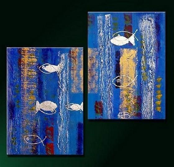 Large Abstract Blue Canvas Painting - Hand Painted Modern Wall Art for Bedroom Decor | Unique Home & Office Wall Hanging Decorations