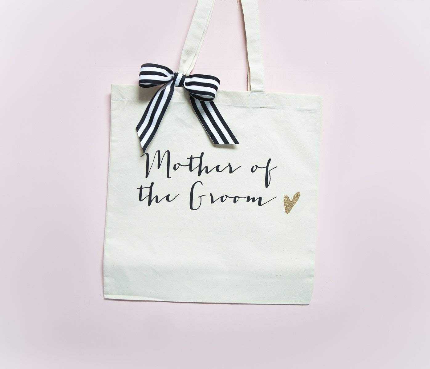 Elegant Bridal Party Wedding Tote Bags for Bride and Bridesmaids - Black with Gold Glitter & Striped Ribbon - Premium Canvas Cotton Gift Bag - Perfect for Wedding Day Essentials, Bridal Shower Gifts, and Bachelorette Party Favors