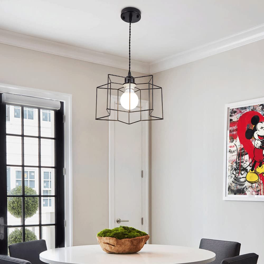 Modern Hollow Iron Ceiling Pendant Light - Creative Five-Pointed Star Chandelier for Living Room & Dining Room - Black Decorative Hanging Lamp (Perfect for Bedroom, Kitchen Island, and Entryway Lighting)