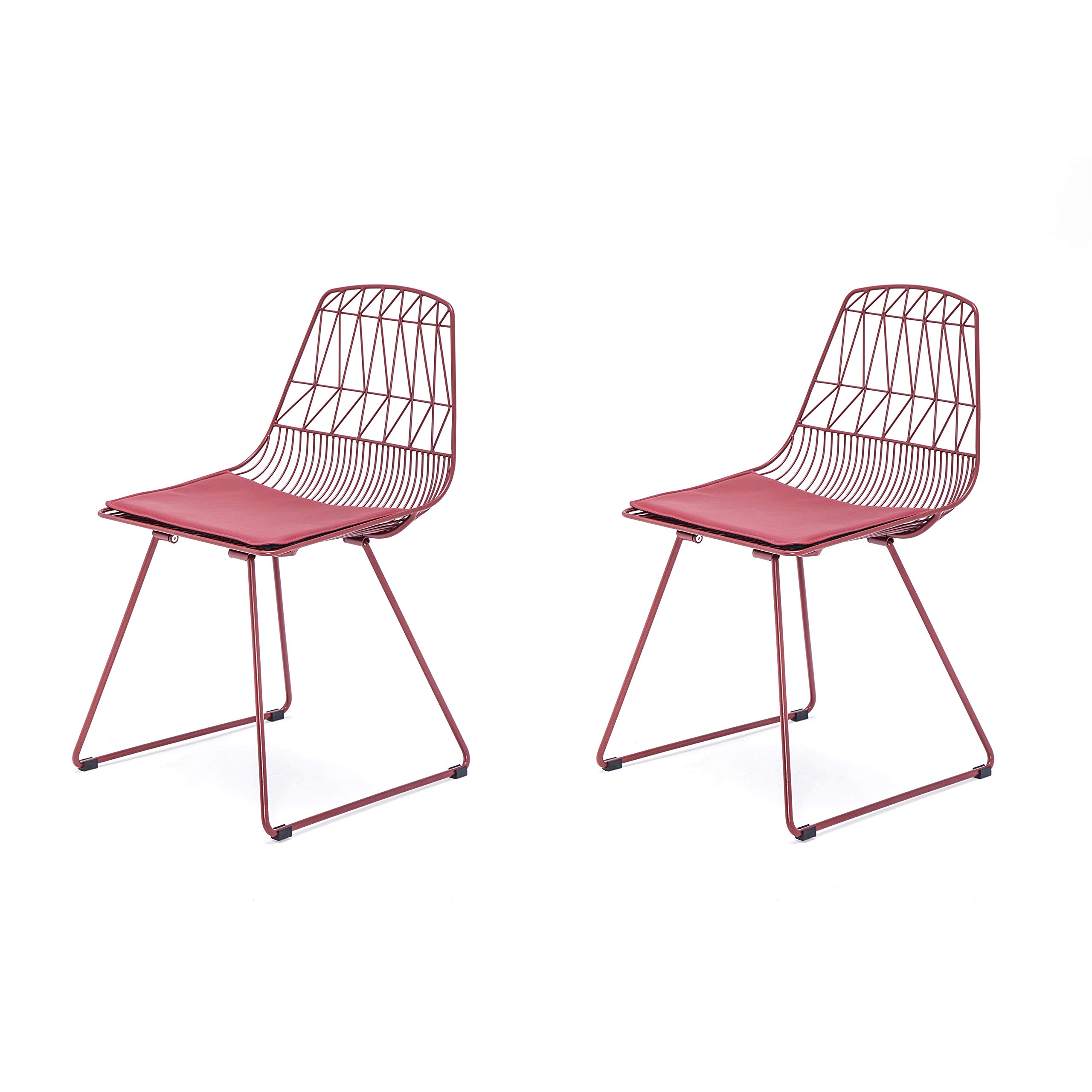 AC Pacific Modern Metal Dining Chairs with Faux Leather Seat - Stackable Indoor/Outdoor Kitchen Stools for Patio, Bistro, Bar & Restaurant - Set of 2 Matte Dark Red Chairs - Perfect for Dining Room, Backyard, Cafe & Outdoor Entertaining