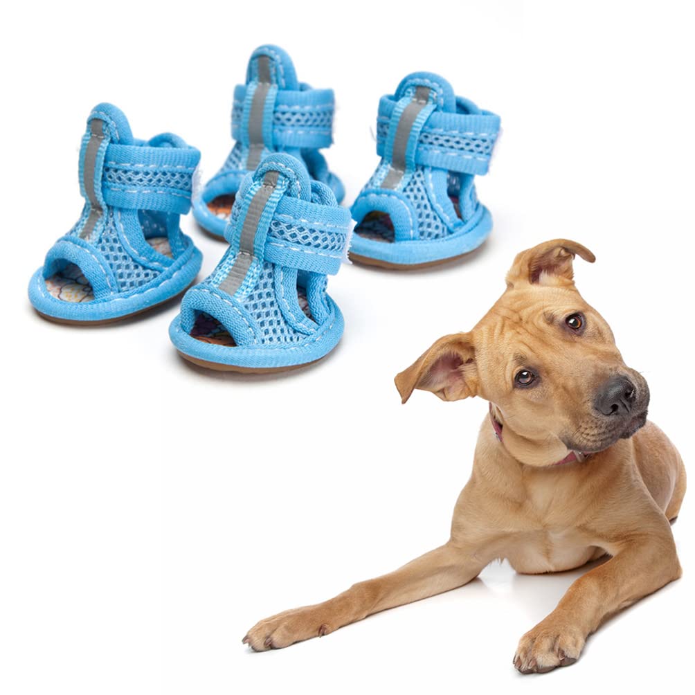 Balacoo Dog Mesh Sandals - 4 Pack Breathable Summer Dog Boots with Anti-Slip Soles | Comfortable Pet Shoes for Small Dogs & Cats | Perfect for Walking, Hiking & Outdoor Adventures (Blue, Size 1)