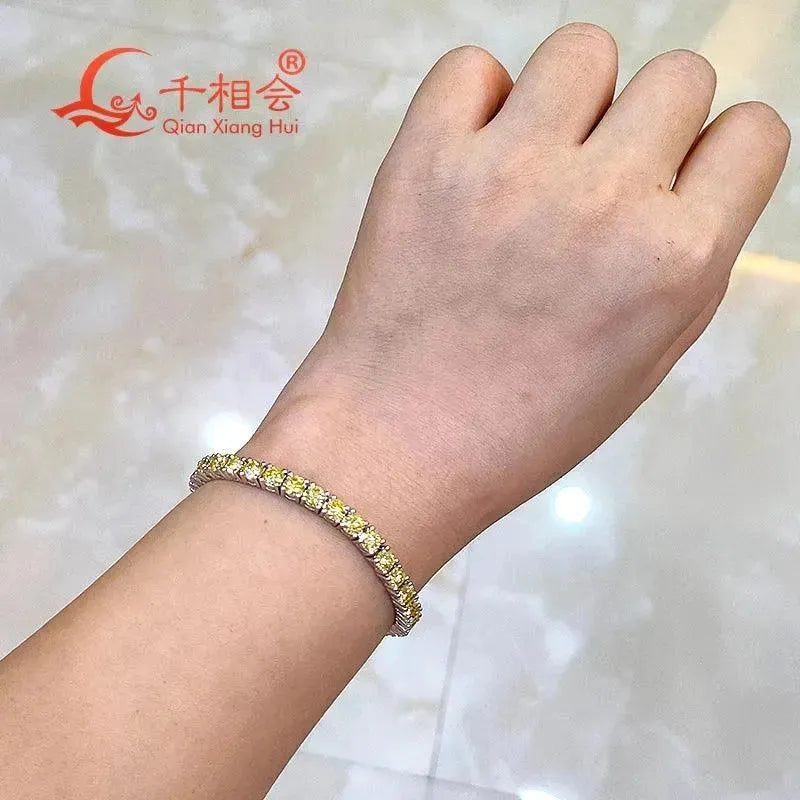 10K Real Gold 3mm 4mm 5mm Moissanite Tennis Bracelet - Vivid Yellow Luxury Jewelry Gift for Women - Perfect for Parties, Weddings & Special Occasions