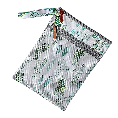 MOMIGO Reusable Wet Dry Bags for Baby Cloth Diapers - Waterproof Washable Storage Pouch for Stroller, Diaper Bag, Toiletries, Travel, Beach, Pool & Gym - 2 Zippered Pockets (Cactus Design) - Perfect for Daycare, Swimming Lessons & On-the-Go Parents