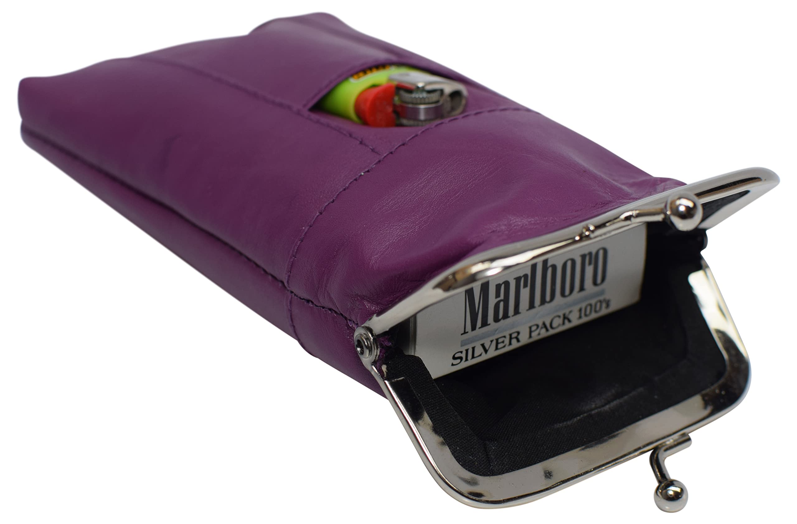 Genuine Leather Cigarette Case with Lighter Pouch - Purple by Marshal - Perfect for Travel, Parties & Everyday Use