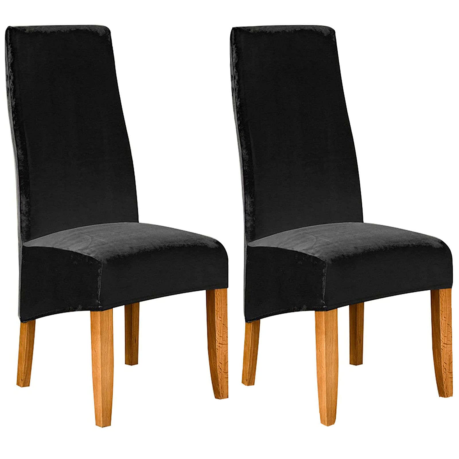 Premium Velvet Dining Chair Covers - Stretchable Slipcovers for Dining Room Chairs (Set of 2) | Soft Fabric Seat Protectors | Washable & Removable | Elegant Black | Perfect for Living Room & Formal Dining Decor
