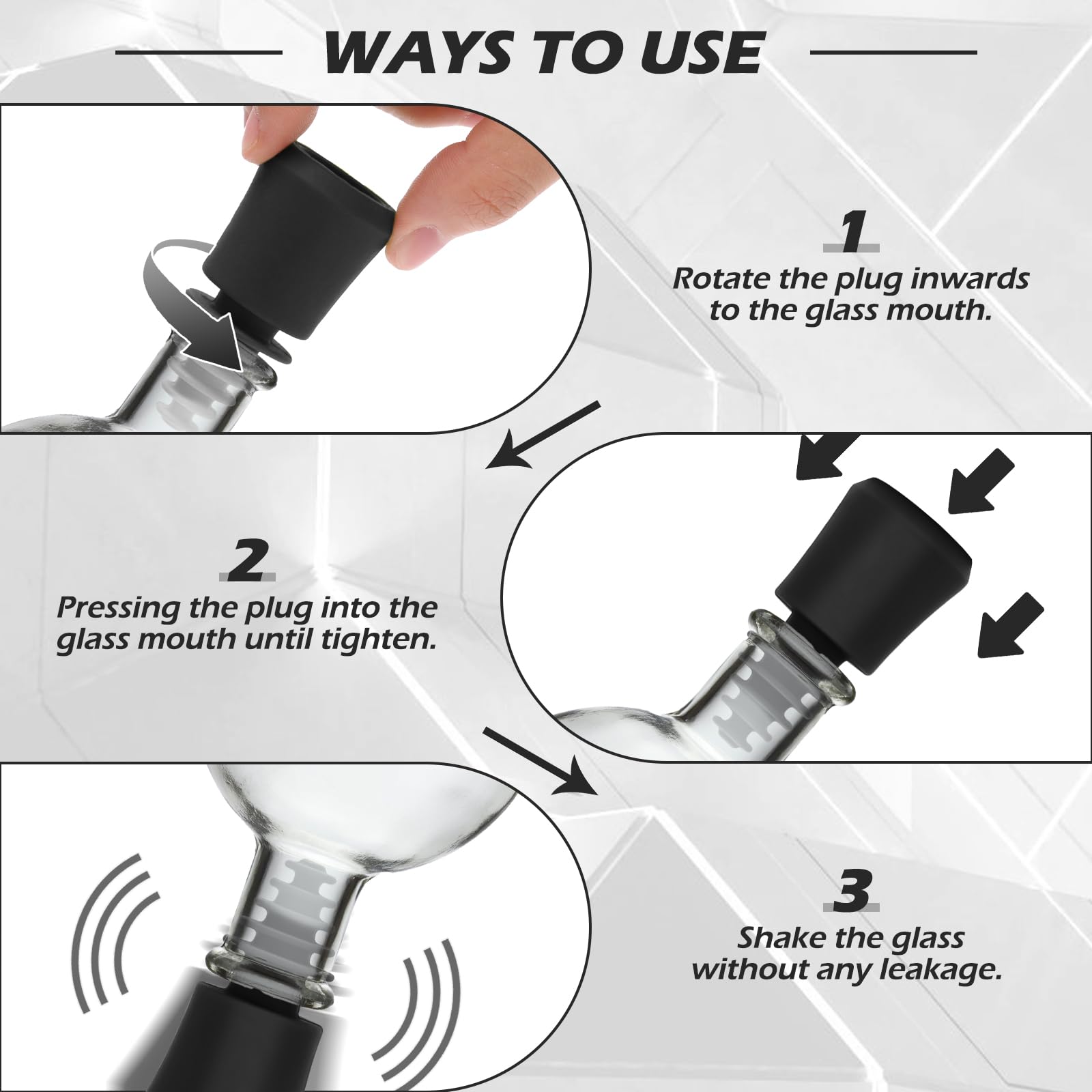 3PCS Silicone Cleaning Plugs with 8PCS Brushes - Glass Pipe Cleaning Kit for Water Pipes & Storage (Black)