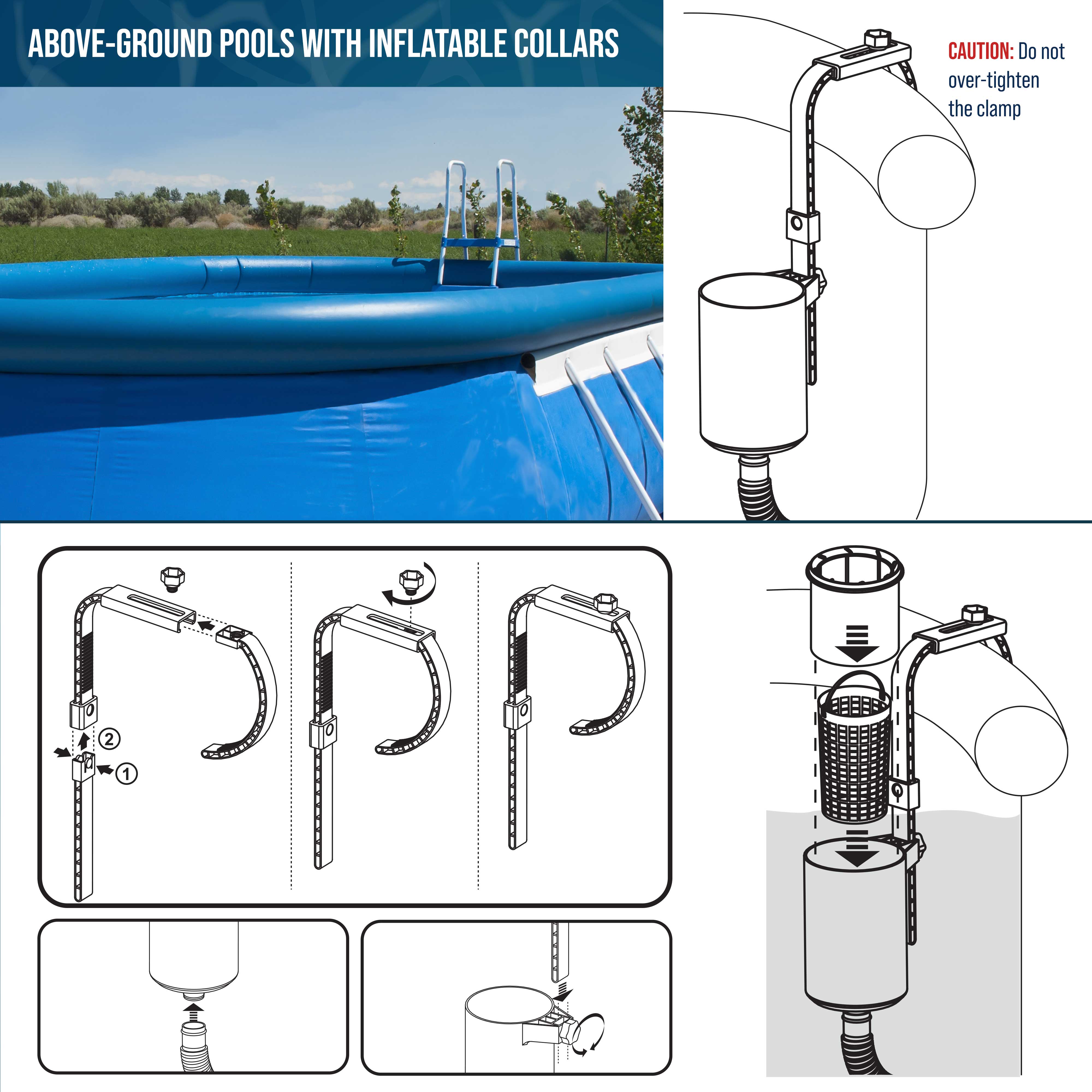 Floating Pool Skimmer for Above Ground Pools - 5 Adapter Kit with Debris Basket | Wall Mount & Inflatable Collar Compatible | Perfect for Metal Frame & Tubular Pools | Keep Your Pool Clean All Season
