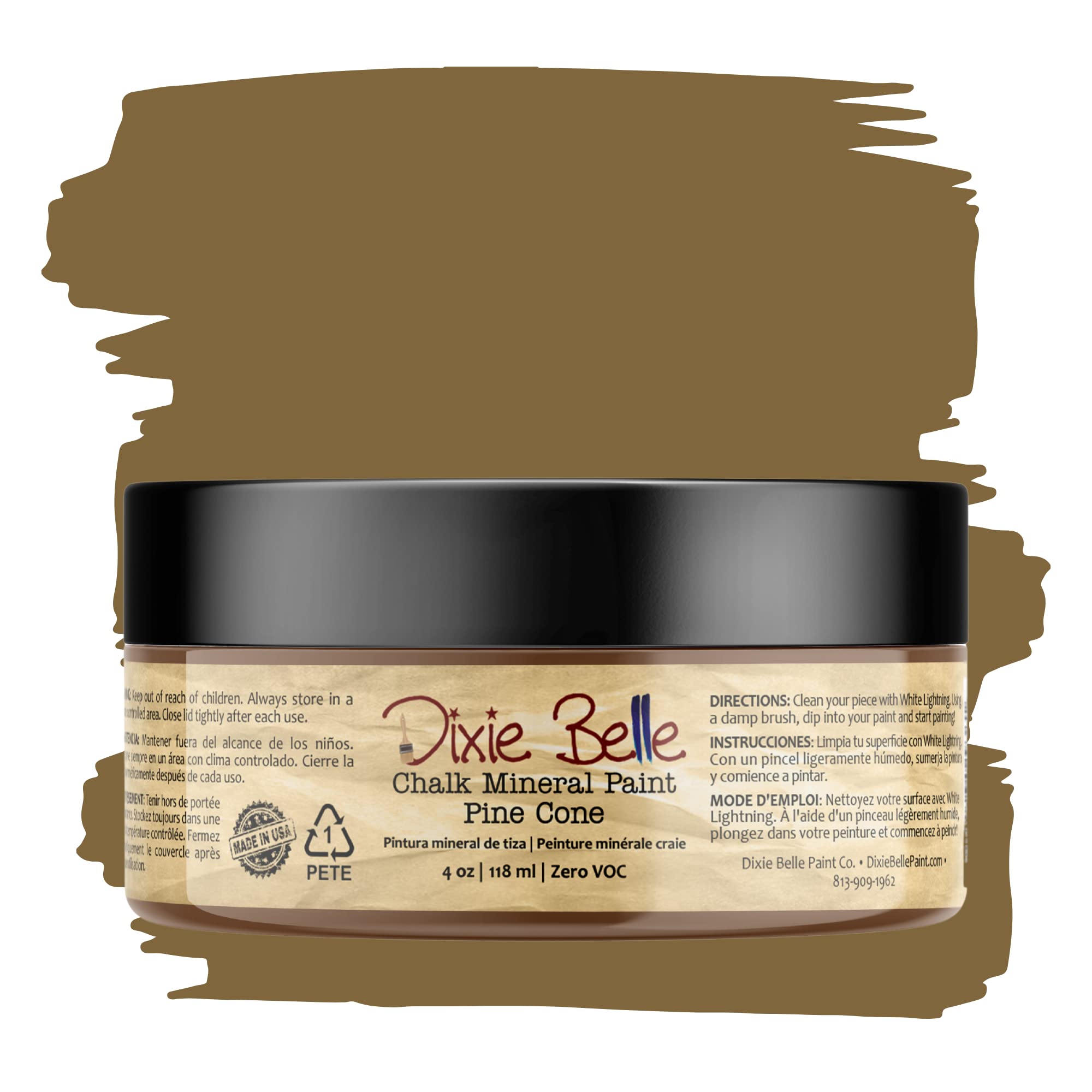Dixie Belle Chalk Finish Furniture Paint - Pine Cone (4oz) | Matte Chocolate Brown Mineral Paint for DIY Furniture | USA-Made | Perfect for Cabinets, Dressers & Home Decor Projects