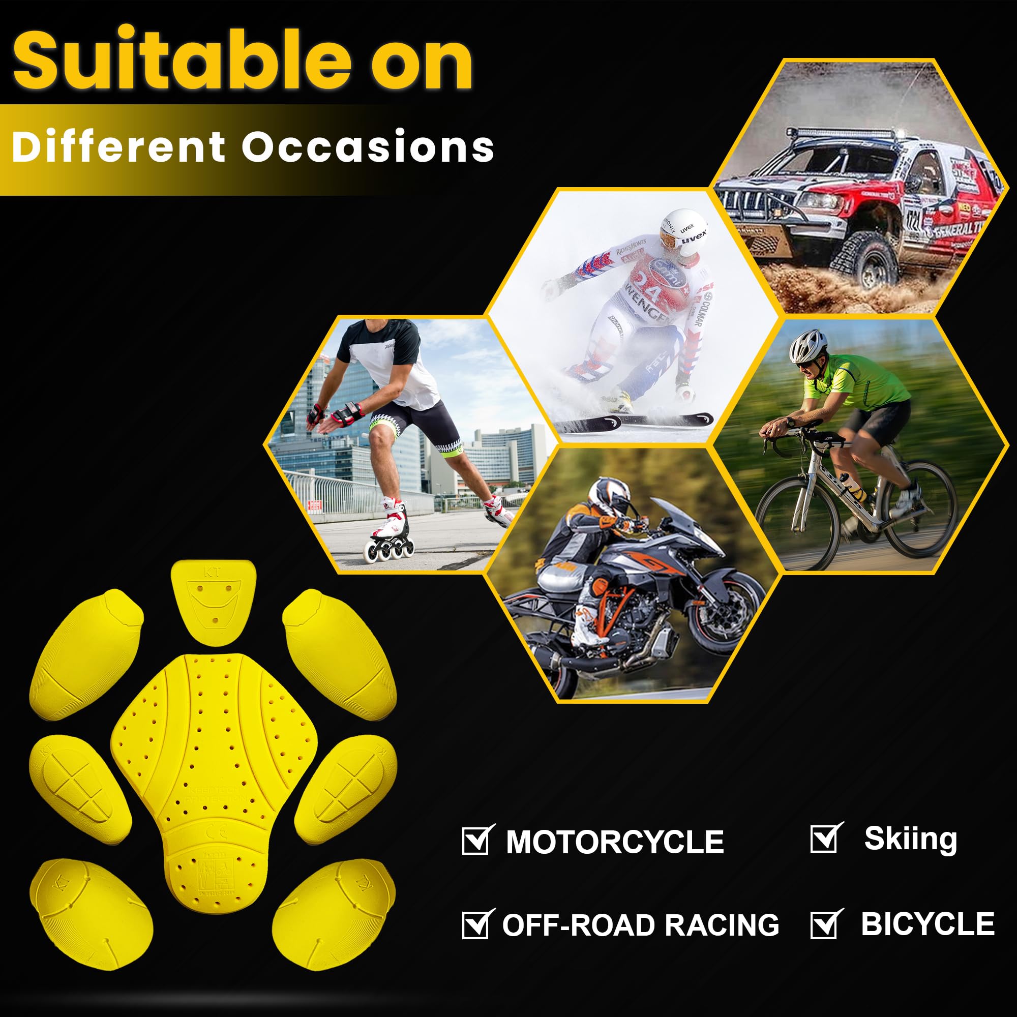 CE Level 2 Certified 8-Piece Motorcycle Armor Set - Back, Shoulder, Hip, Thigh & Elbow Protectors for Riding Gear | Impact Protection for Street Bikes, Cruisers & Adventure Motorcycles