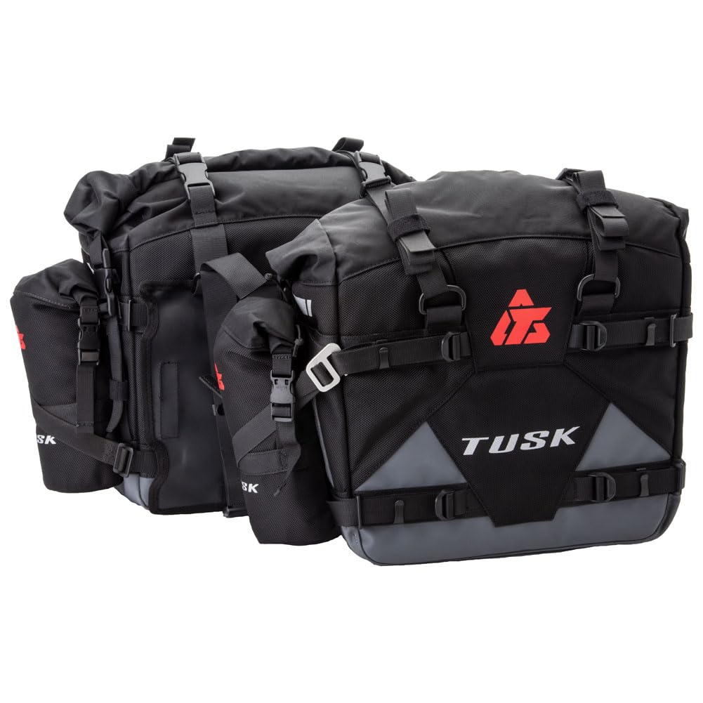 Tusk Pannier Racks with Pilot Pannier Bags & Bottle Holders - Black/Grey Motorcycle Luggage System for Adventure Touring & Off-Road Riding