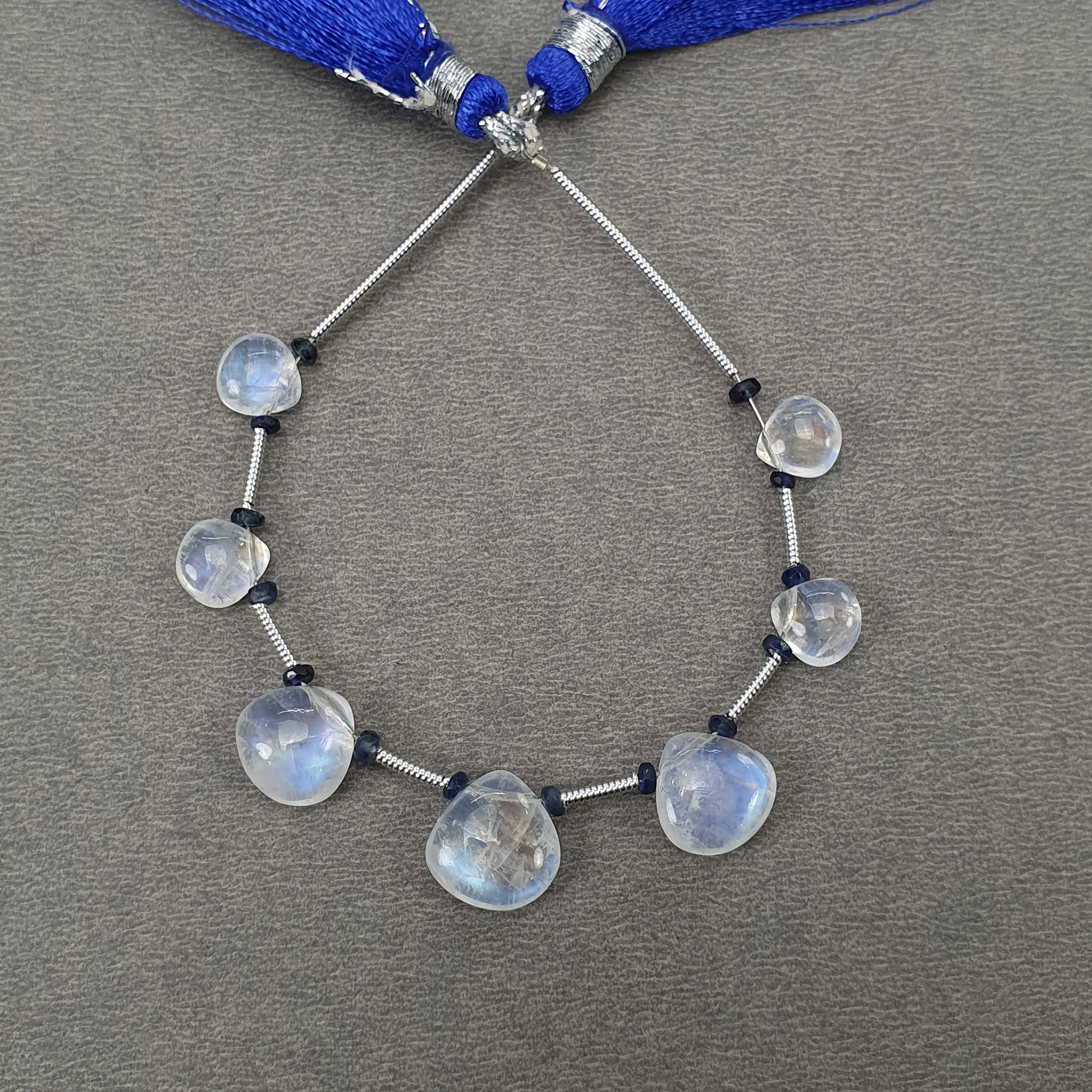 Natural Untreated Rainbow Moonstone & Blue Sapphire Loose Beads - 16.60cts Pear Shape 7mm-10mm Gemstones for Jewelry Making, DIY Crafts & Spiritual Healing