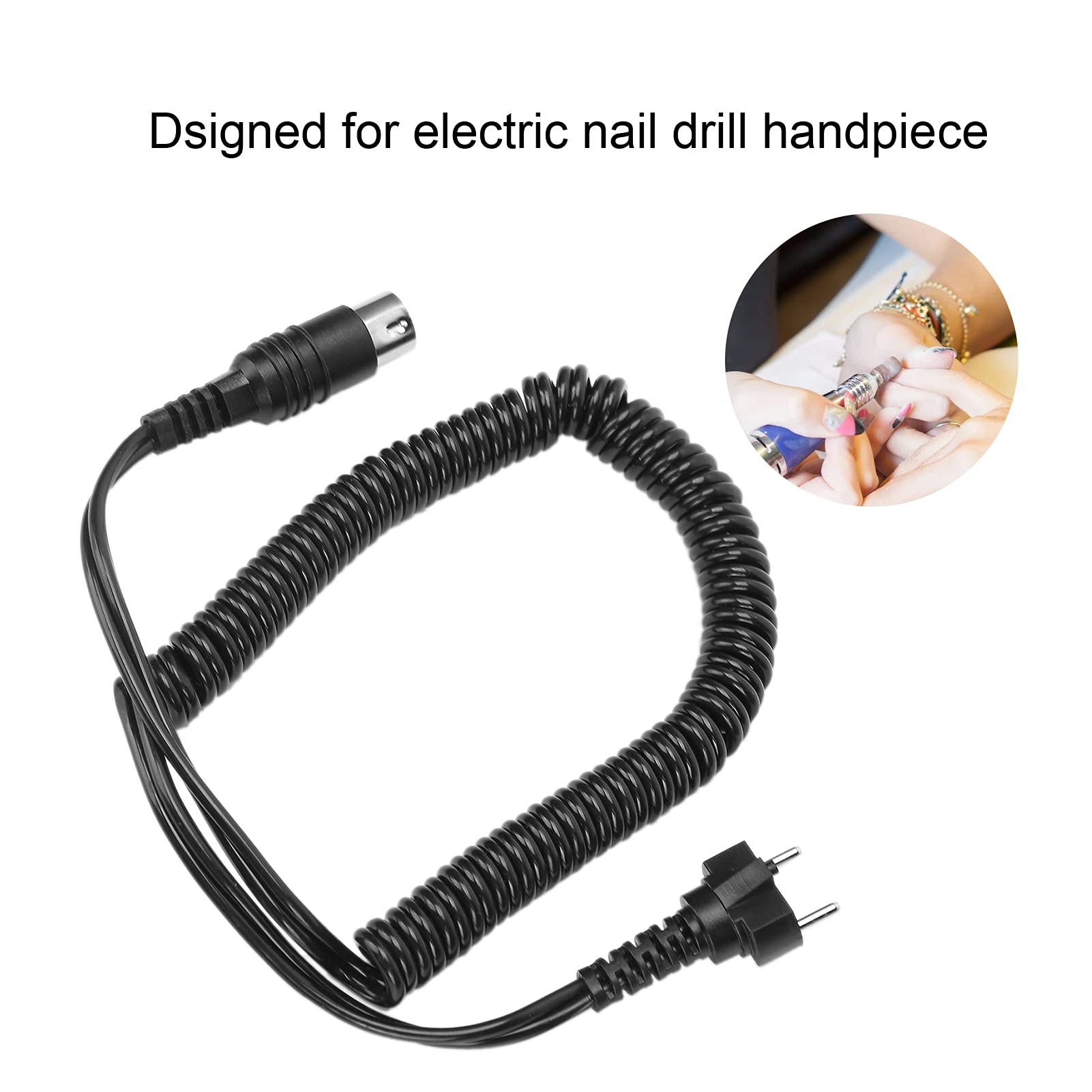Electric Nail Drill Power Cable - Black Manicure Machine Accessory for Salon & Home Use