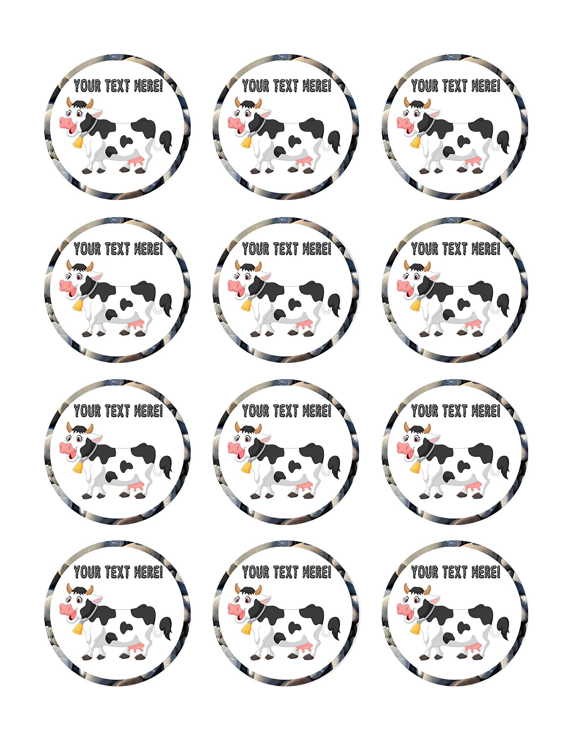 Happy Cow Edible Cupcake Toppers - 2 Inch Cake Decorations (12 Pieces per Sheet) for Birthday Parties, Baby Showers & Wedding Desserts