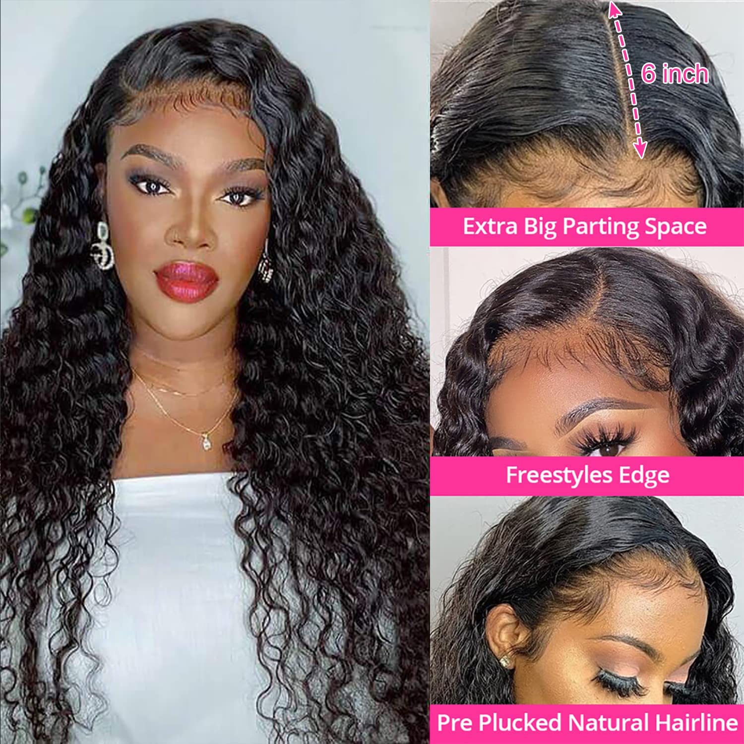 28 Inch Deep Wave Lace Front Wigs Human Hair 200% Density 13x6 HD Lace Frontal Wigs - Pre Plucked Deep Curly Glueless Wigs with Baby Hair for Women (Natural Black) | Perfect for Daily Wear, Cosplay, and Special Occasions